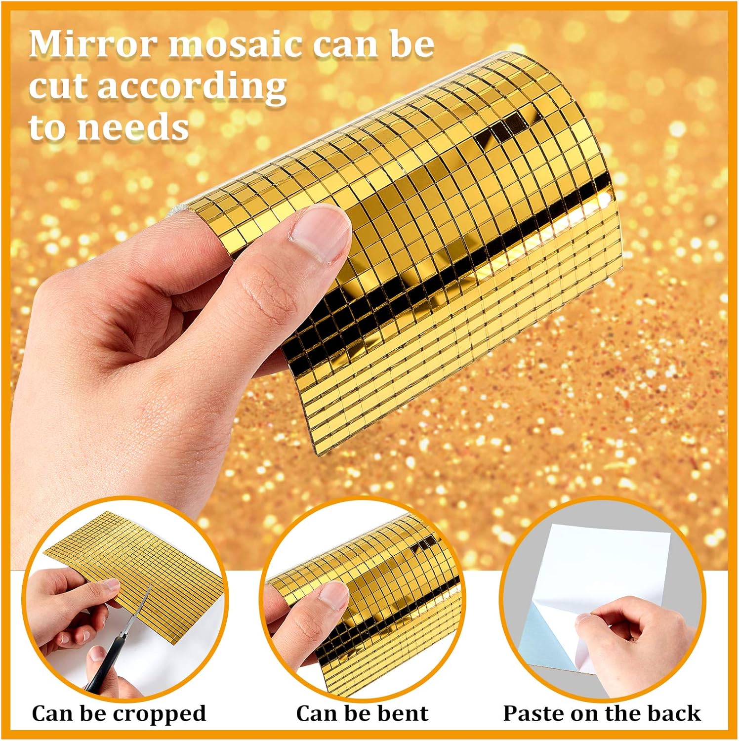 3600 Pieces Mirrors Mosaic Disco Ball Mirror Tiles Self-Adhesive Real Square Glass Mirror DIY Tiles for Craft DIY Glass Decorations Making(Gold,0.2 Inch) - Image 4