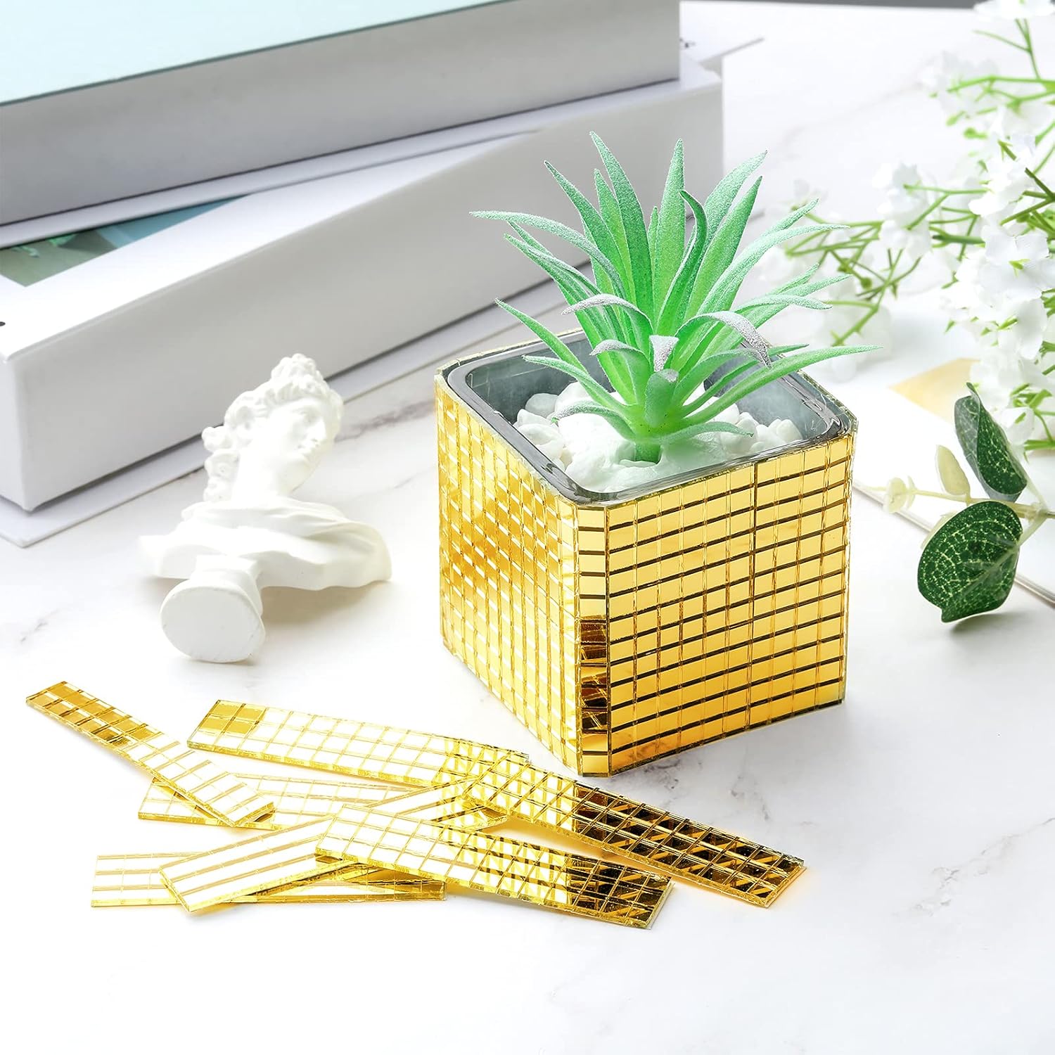3600 Pieces Mirrors Mosaic Disco Ball Mirror Tiles Self-Adhesive Real Square Glass Mirror DIY Tiles for Craft DIY Glass Decorations Making(Gold,0.2 Inch) - Image 7