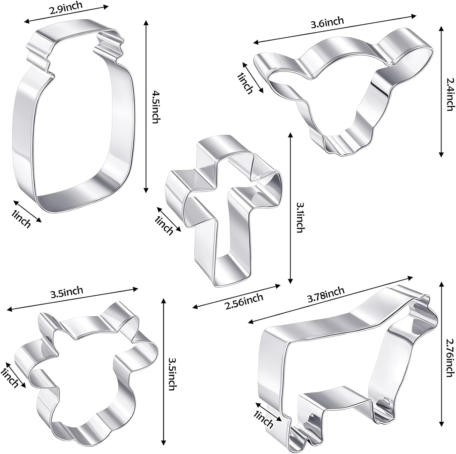 5 Pieces Cow Cookie Cutter Set, Farmhouse Theme, 5 Different Farm Animals Theme Cutters, Steel Cow Head, Milk Bottle, Crossed Cookie Molds for Biscuit and Cakes Kitchen Tool Accessories - Image 2