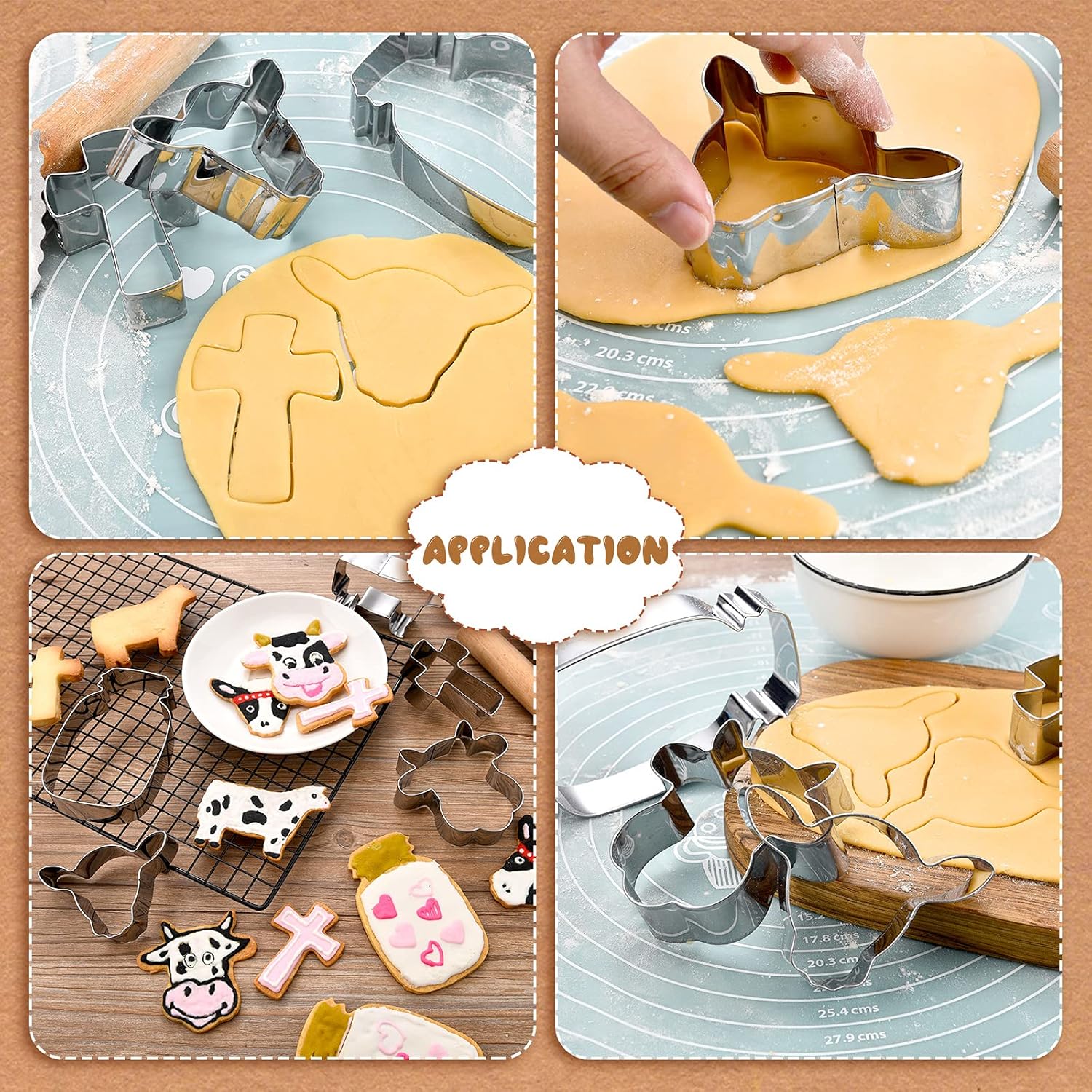 5 Pieces Cow Cookie Cutter Set, Farmhouse Theme, 5 Different Farm Animals Theme Cutters, Steel Cow Head, Milk Bottle, Crossed Cookie Molds for Biscuit and Cakes Kitchen Tool Accessories - Image 4