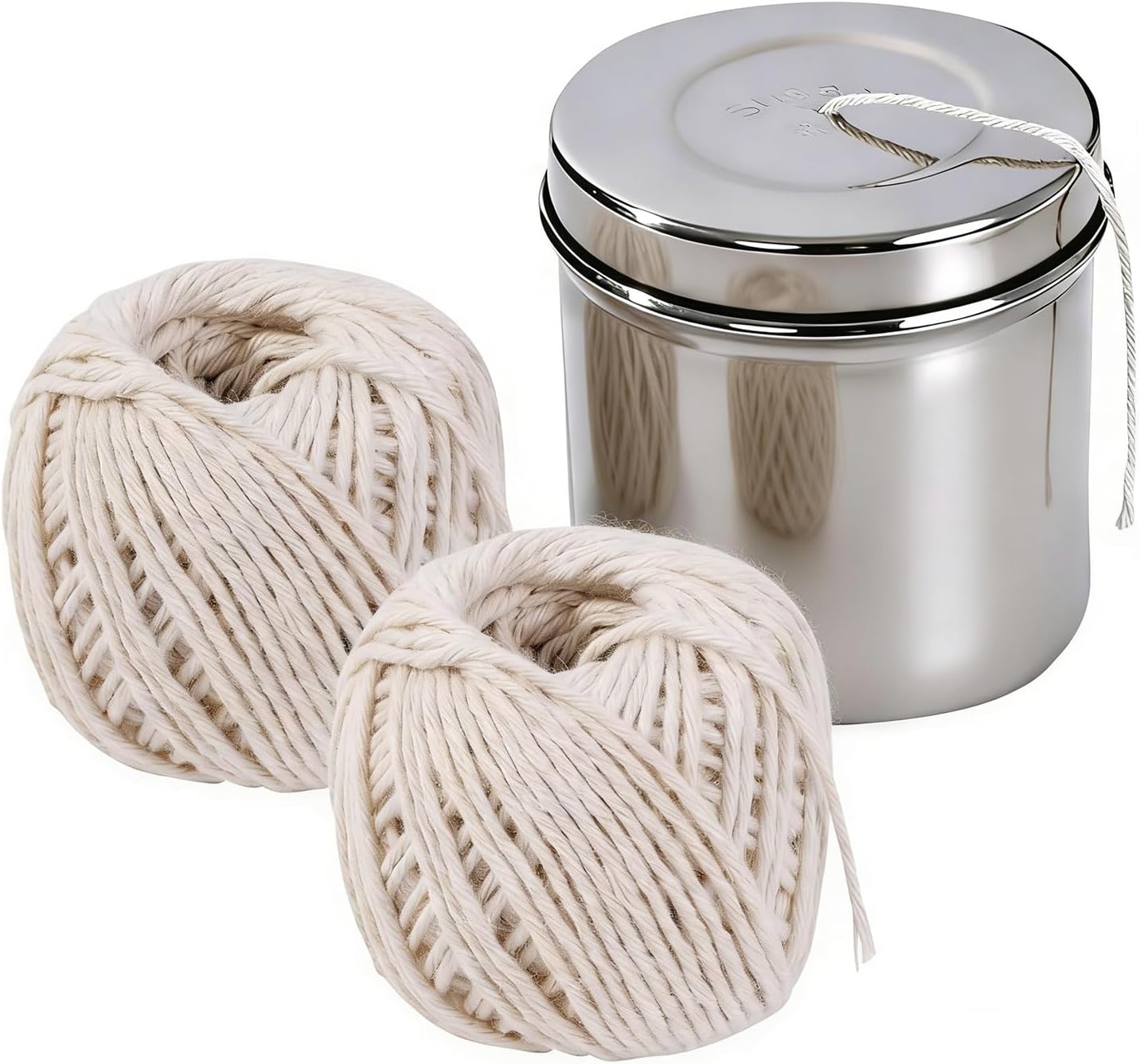 Kitchen Twine with with Stainless Steel Dispenser, 2 Pack 216FT Cooking Twine, 2MM Natural Cotton Butcher Twines for Meat, Turkey, Roast & Kitchen Use, Center Pull Butcher Twines for Cooking - Image 1