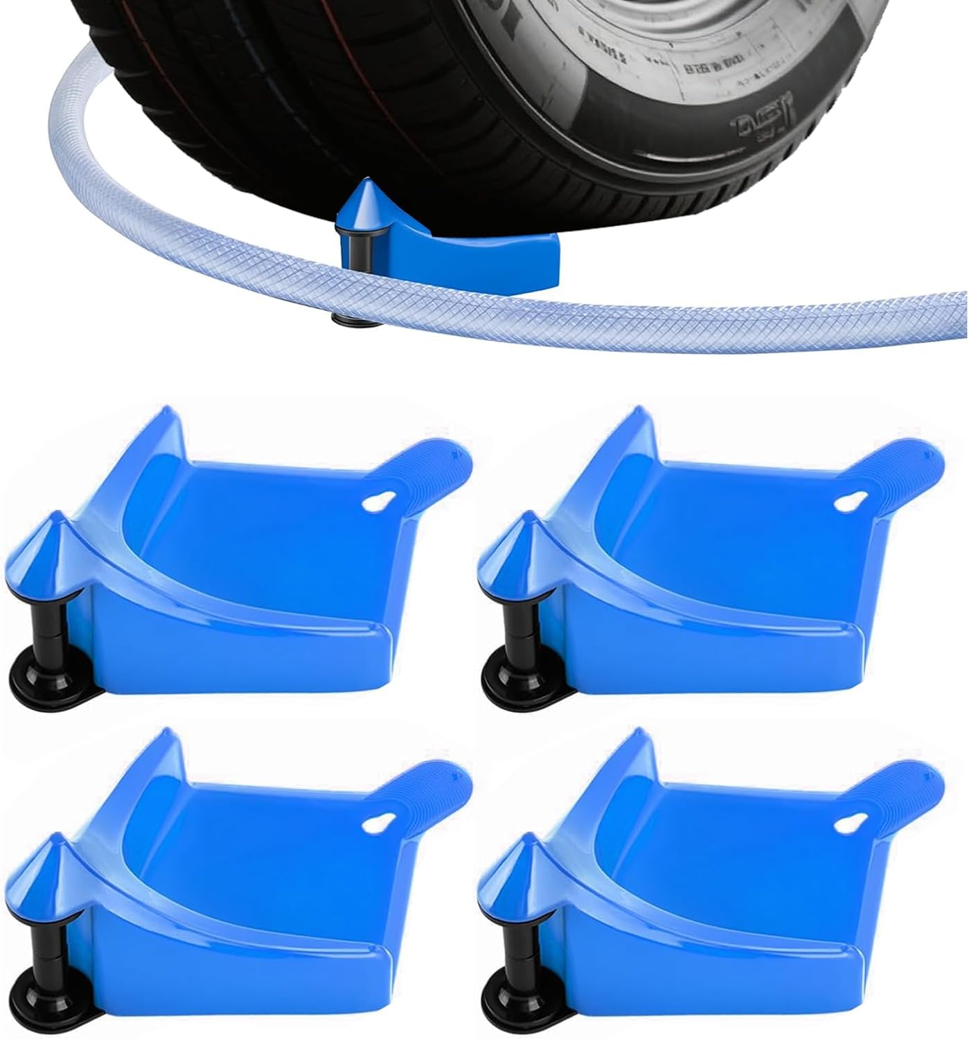 4 Pcs Car Hose Guide, Tire Hose Roller for Car Washing, Detailing Tire Hose Guide Preventing Pressure Washer Hose Stuck Under The Wheels, Plastic Wash Tool to Avoid Snagging(Blue) - Image 1