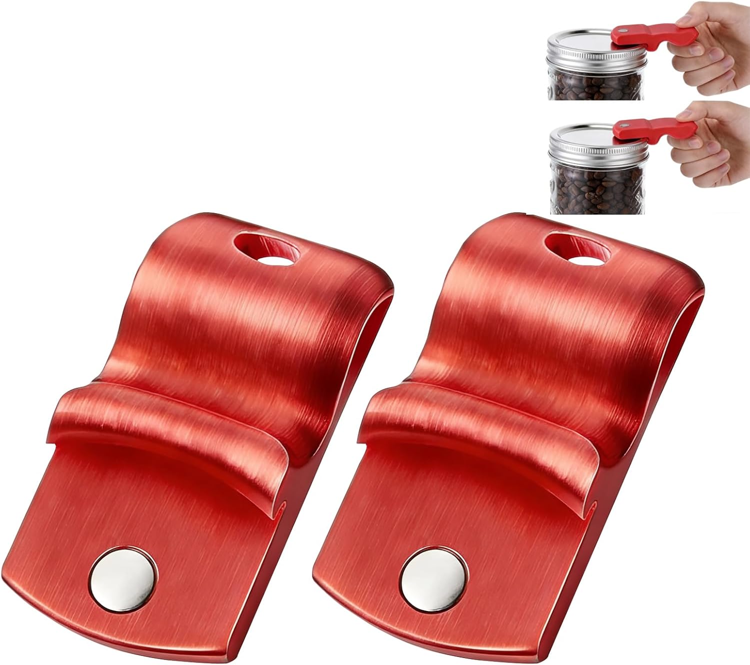 2pack Canning Jar Opener with Magnets, Mason Jar Opener For Canning Lids, for Regular and Wide Mouth Lids, Powerful Magnet for Easy Refrigerator Storage, Releases Vacuum Seal–(red) - Image 1