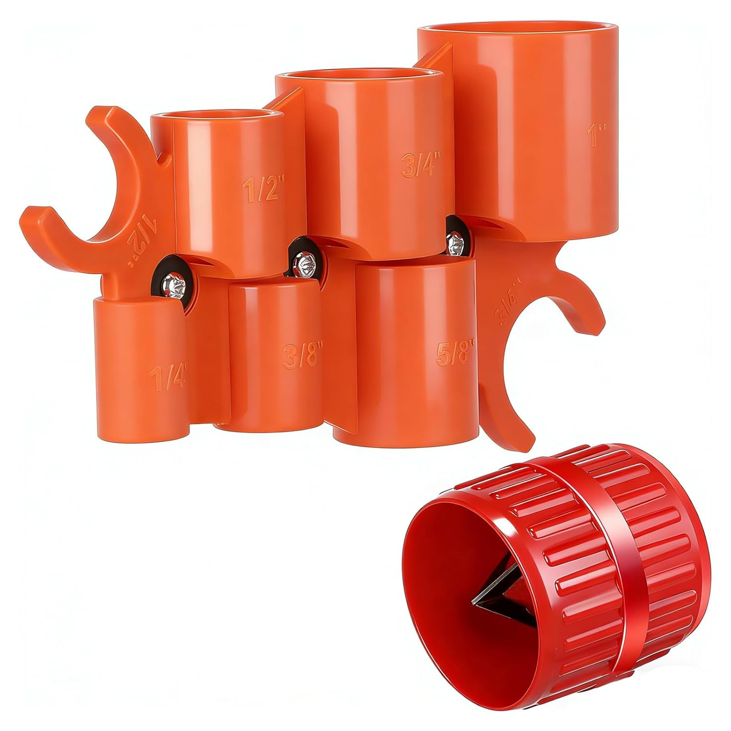 1/4'' - 1'' Depth Gauge and Pipe Deburring Tool Kit, 1/8'' to 1-5/8'' Inner Outer Reamer Pipe Tubing Chamfer Tool for PVC PPR Brass CPVC PE-RT Aluminum - Image 1