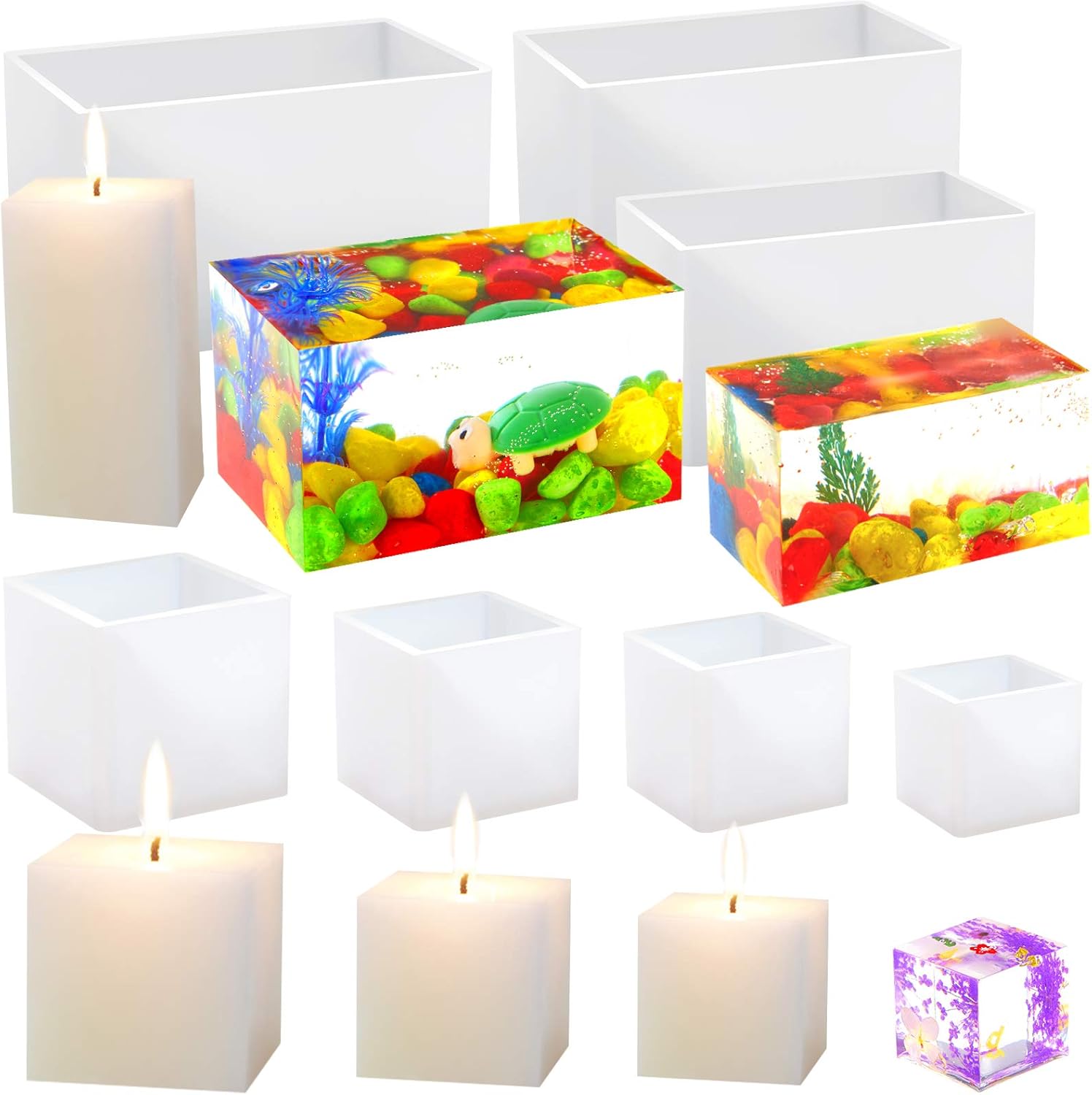 7 Pieces Square Resin Molds Rectangle Resin Molds Candle Mold Cube Casting Molds for Insect Specimen Coaster Flower Pot Candle Soap Jewelry Holder Interior Design DIY Making Craft, 7 Sizes - Image 1