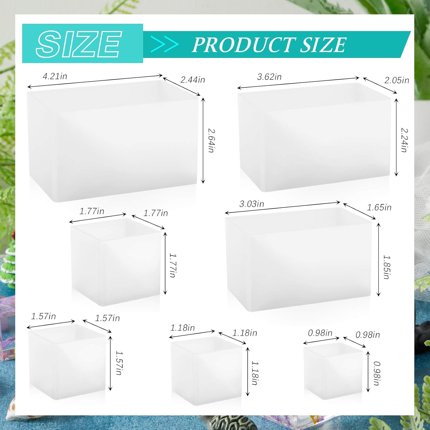 7 Pieces Square Resin Molds Rectangle Resin Molds Candle Mold Cube Casting Molds for Insect Specimen Coaster Flower Pot Candle Soap Jewelry Holder Interior Design DIY Making Craft, 7 Sizes - Image 2