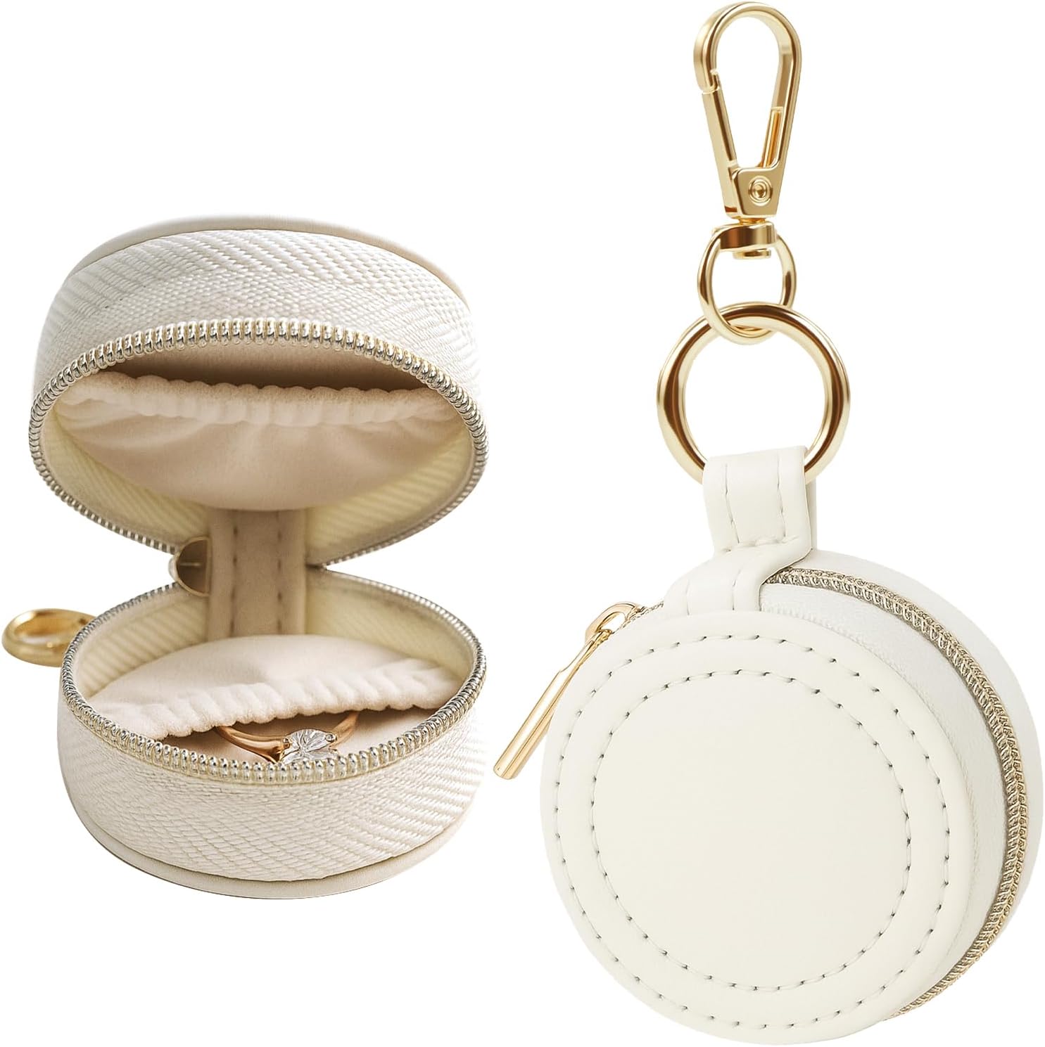 Portable Ring Keychain Holder for Gym and Travel - White Jewelry Holder for Sports Bag, Compact Ring Earring Necklace Storage Case - Image 1