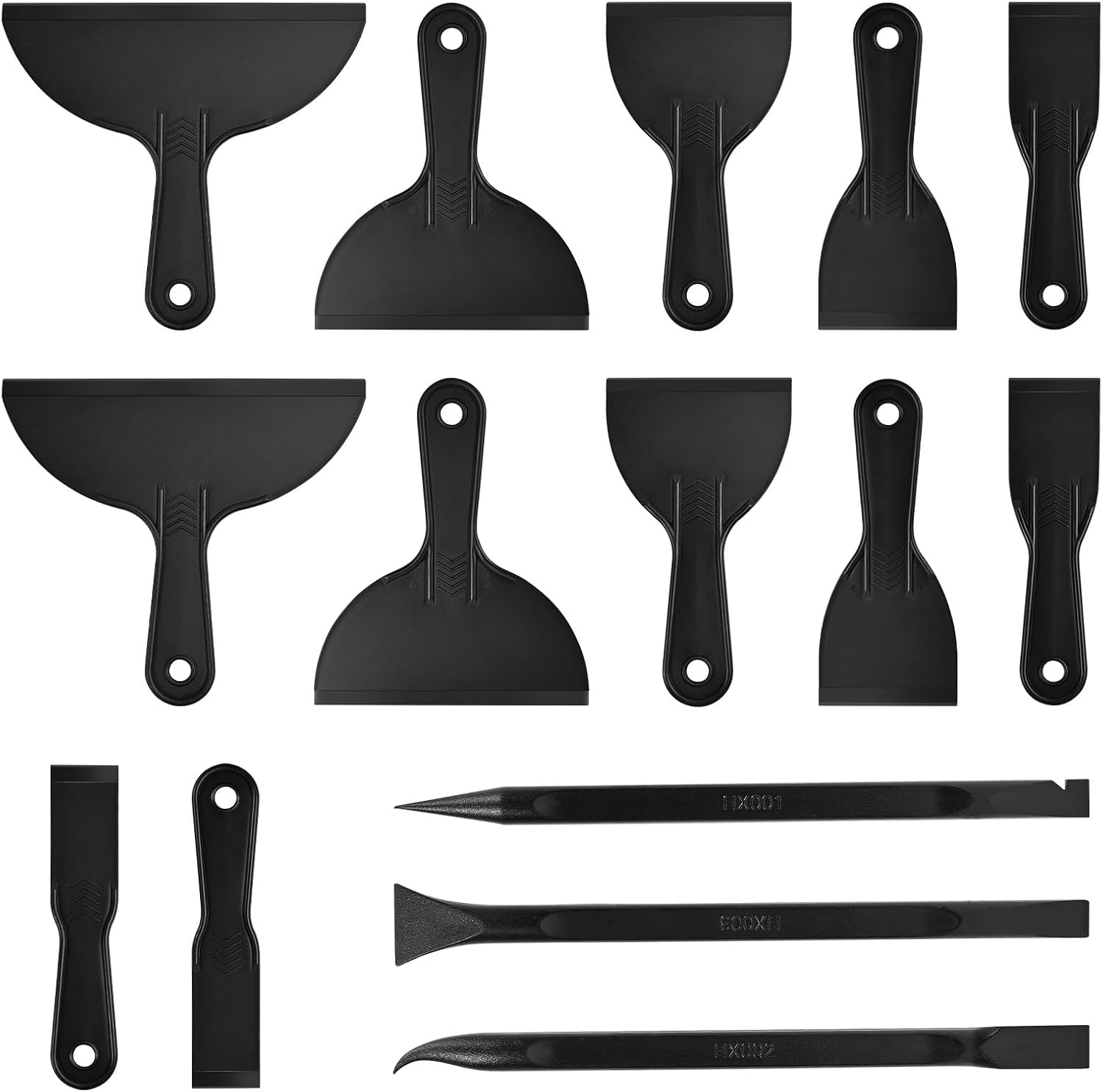 15 Pack Plastic Putty Knife Scraper Set - 6 Sizes for Spackling, Taping, Drywall & Painting - Flexible Plastic Scraper - Image 1