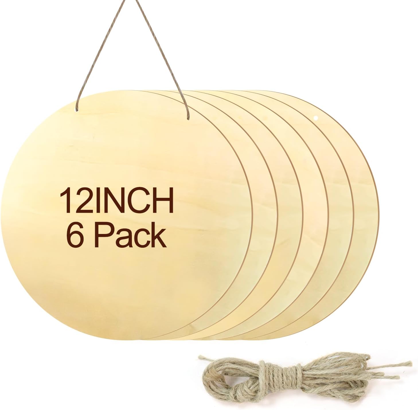 6Pack 12 Inch Round Wooden Discs for Crafts, DIY Projects, Wooden Door Hanger Signs, and Painting,Holiday Decorations - Image 1
