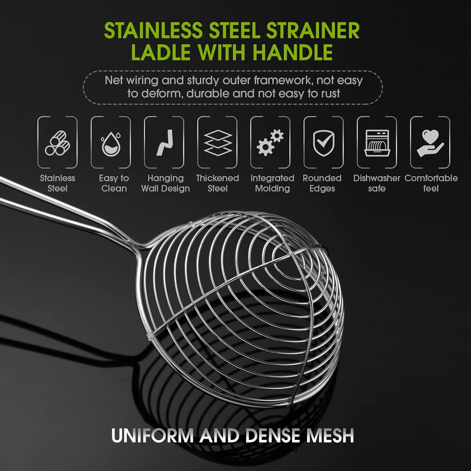 8 Pieces Hot Pot Strainer Scoops, Stainless Steel Hot Pot Strainer Spoons 2. 5 Inch Mini Mesh Skimmer Spoon Asian Ladle with Handle for Home, Black - Image 4