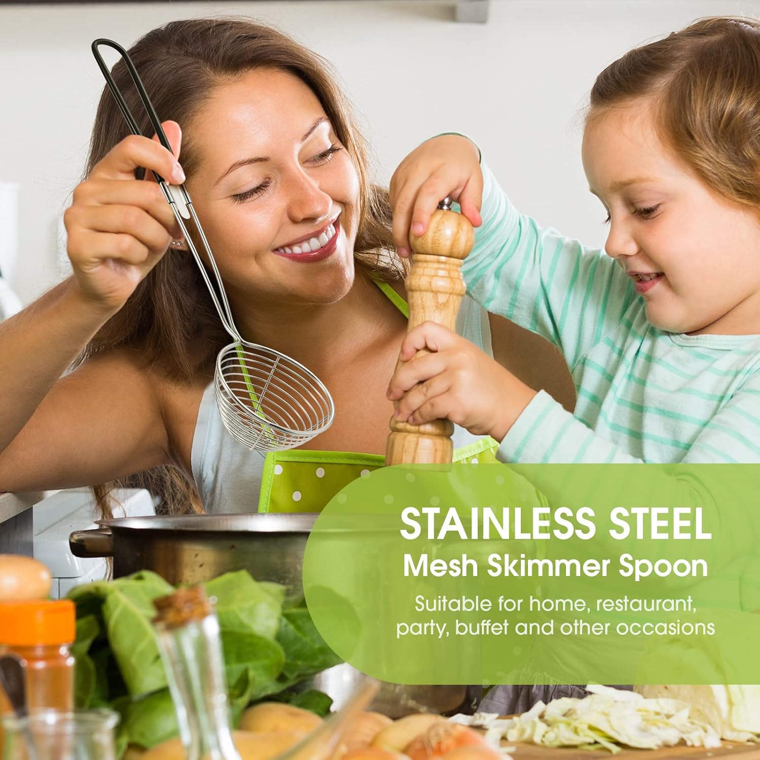 8 Pieces Hot Pot Strainer Scoops, Stainless Steel Hot Pot Strainer Spoons 2. 5 Inch Mini Mesh Skimmer Spoon Asian Ladle with Handle for Home, Black - Image 7