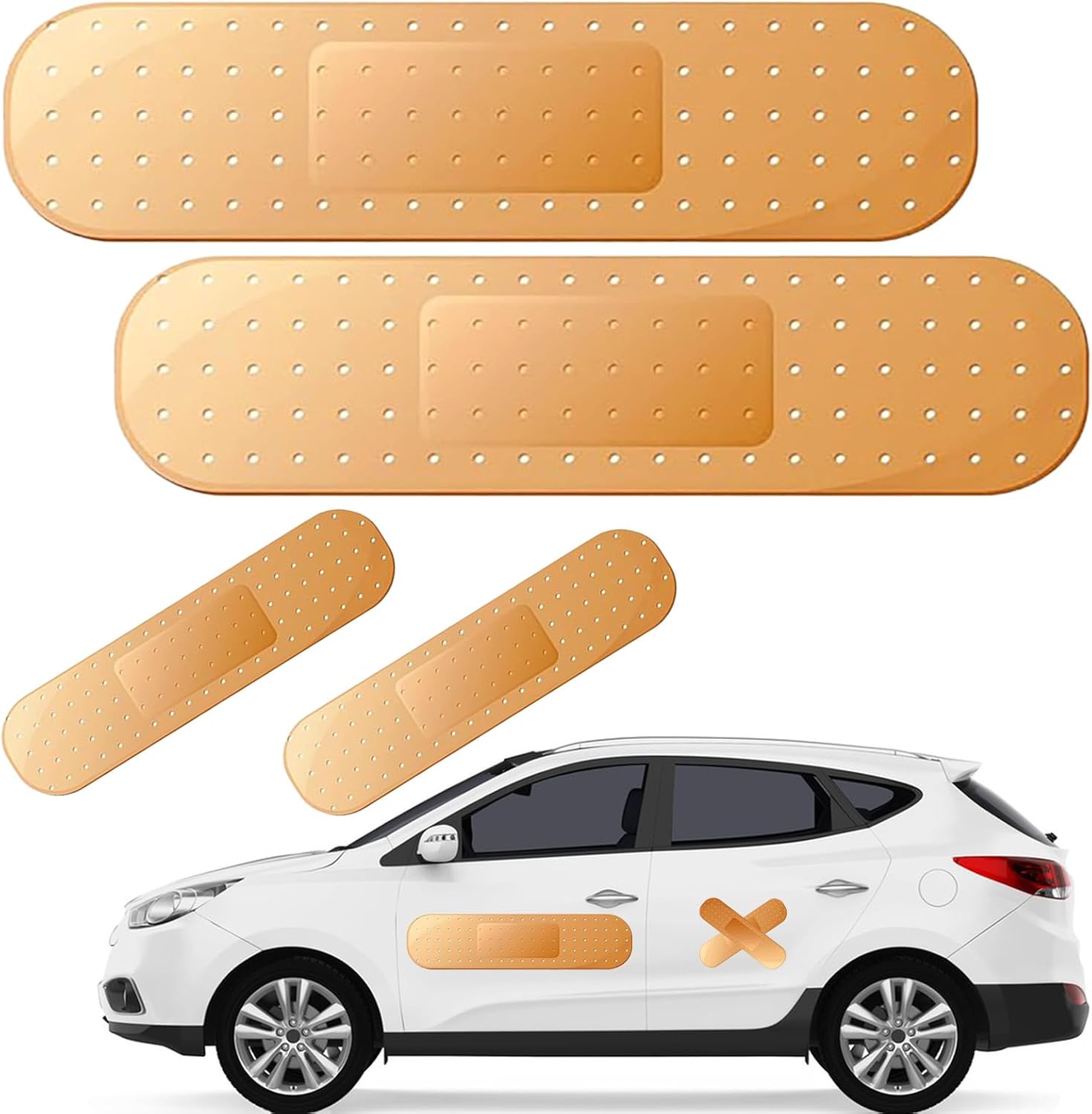 4Pcs Giant Band Aid Car Sticker Funny Bumper Stickers to Cover Crack, Damage, Scratch and Dent(Yellow, 2 Small and 2 Large), Big Bandage Car Decal Patch for Vehicle Body, Automotive Decor Accessories - Image 1