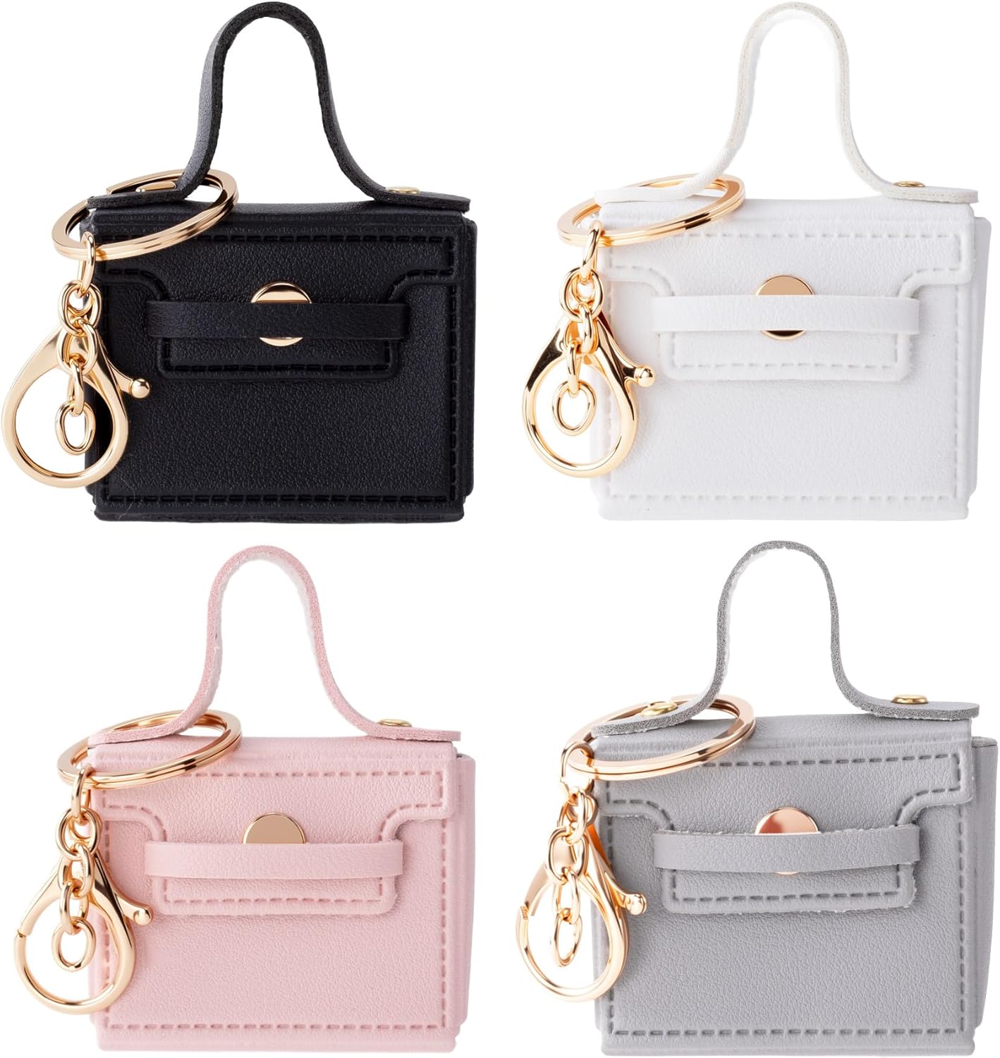 4pcs Mini Backpack Keychain, Small Coin Purse Keychain Cosmetic Bag Charms, Portable PU Leather Zipper Pouch Keychain Backpack Charms for Cable Organizer Lipstick Card Holder- 4 Colors - Image 1
