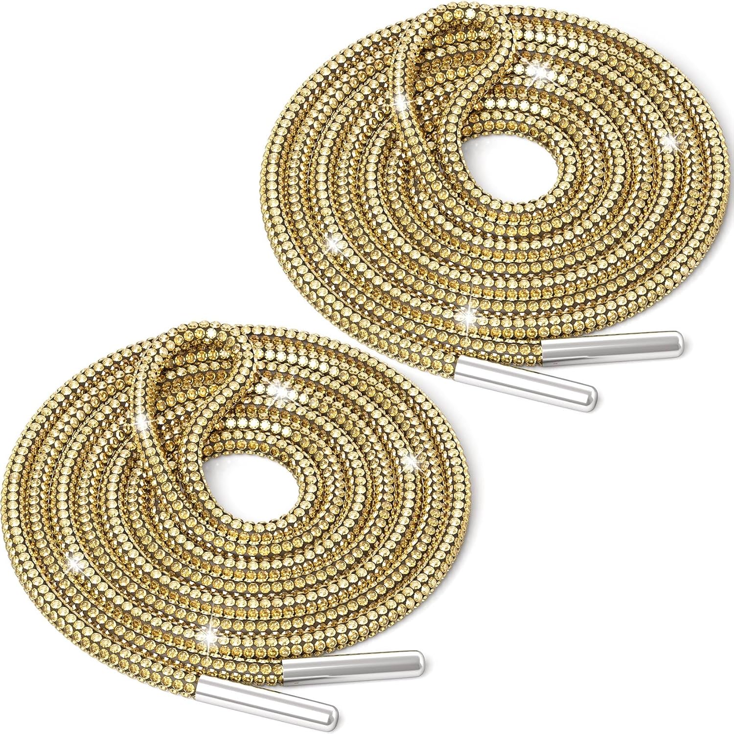 2pcs Gold Rhinestone Shoe Laces, Round Glitter Bling Crystal Shoe Strings, Shiny Rope Shoelaces Replacement Accessories for Sneaker Boots Hoodie Pants - Image 1