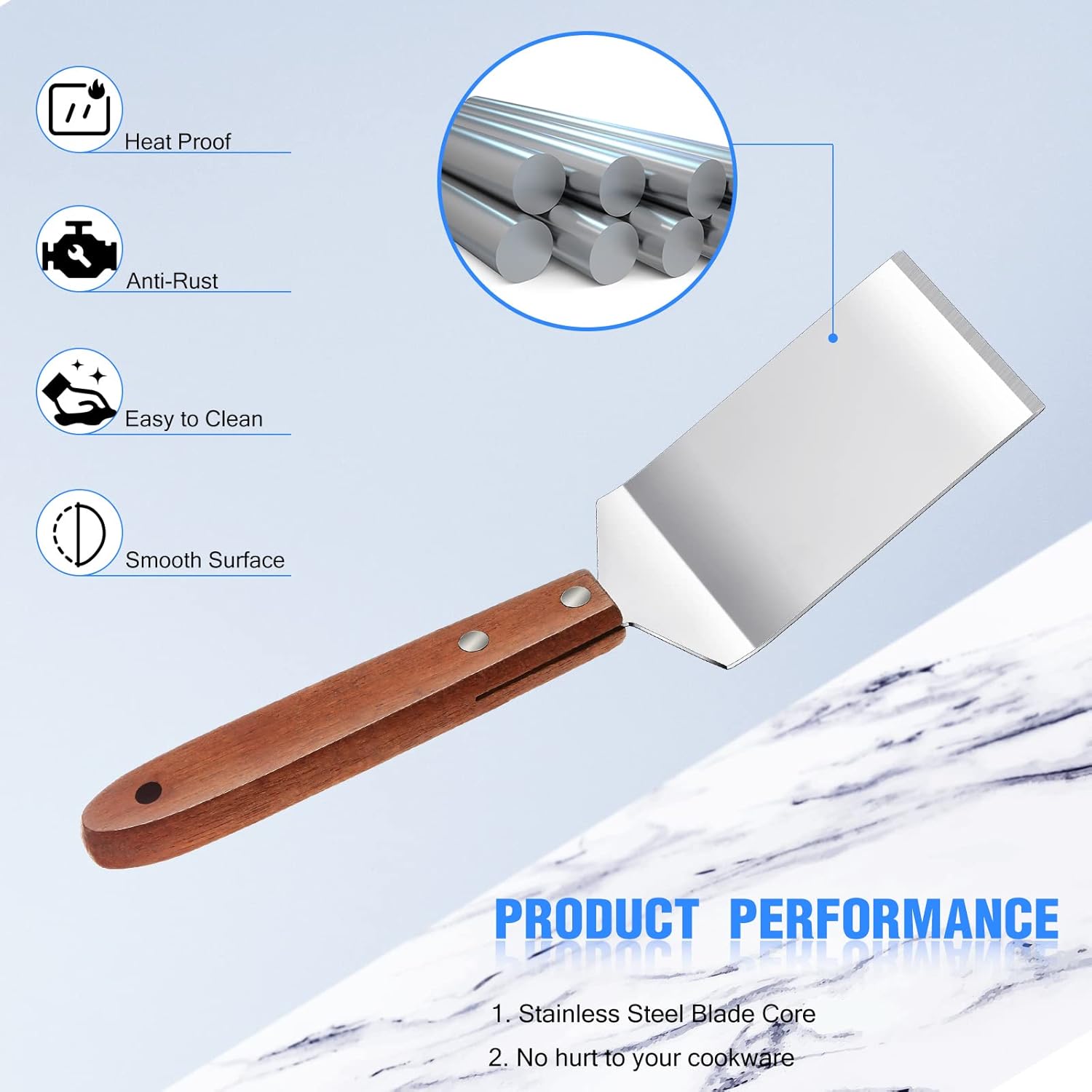 3 Pieces Stainless Steel Cooking Spatula Set Flat Top Metal Spatula Stainless Steel Wire Cheese Cutter Tool Slotted Spatula with Wooden Handle for Grilling Frying and Cooking - Image 5