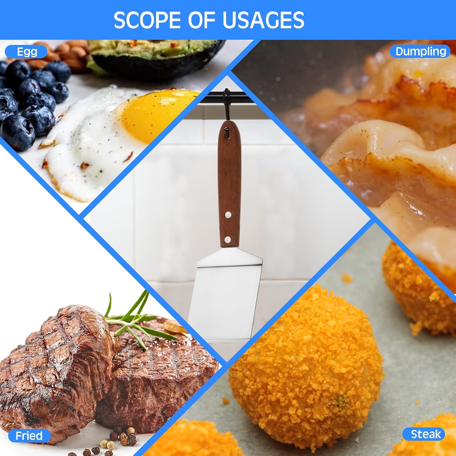 3 Pieces Stainless Steel Cooking Spatula Set Flat Top Metal Spatula Stainless Steel Wire Cheese Cutter Tool Slotted Spatula with Wooden Handle for Grilling Frying and Cooking - Image 7