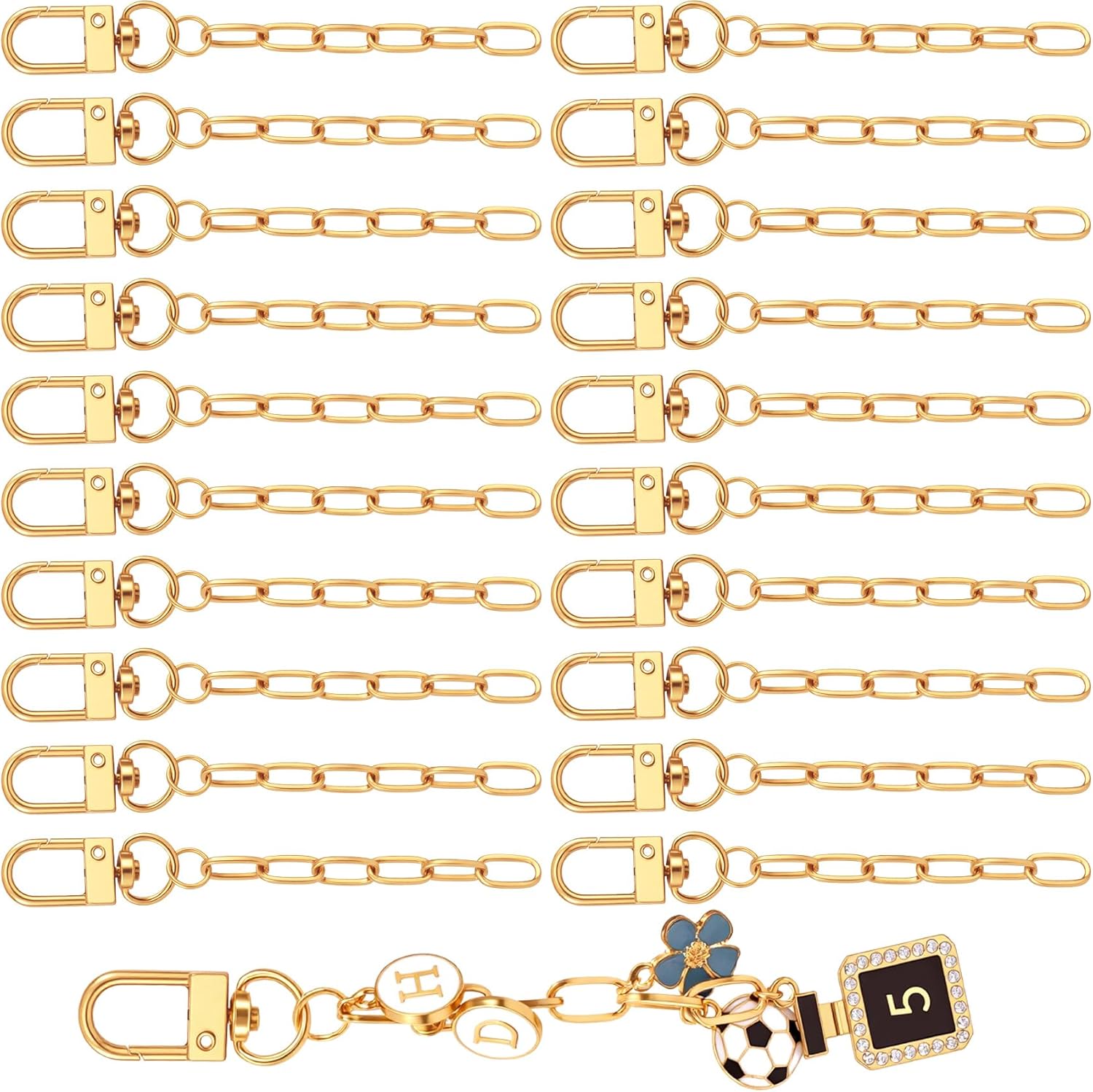 20pcs Keychain Making Kit with Extender Chain, Gold Keychain Clip Key Ring, Alloy Swivel Snap Hook Bag Charm Chain DIY Jewelry Supplies for Purses Handbag Bags Crafts - Image 1