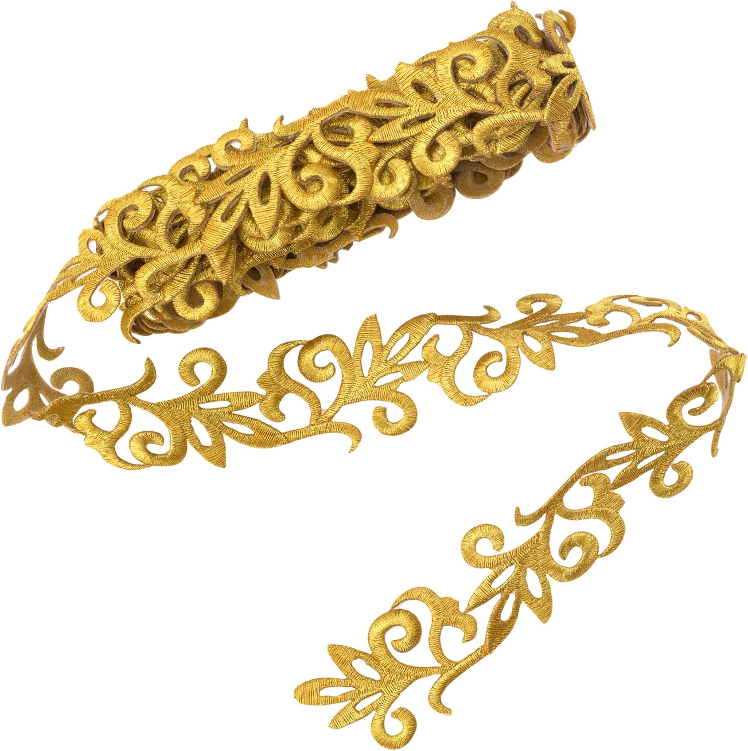 1.09 Yards Gold Iron on Embroidery Trim, Metallic Flower Lace Appliques Embellishments, Goldenrod Lace Embroidered Appliques Sewing Patches for Clothes Dress Gowns - Image 1
