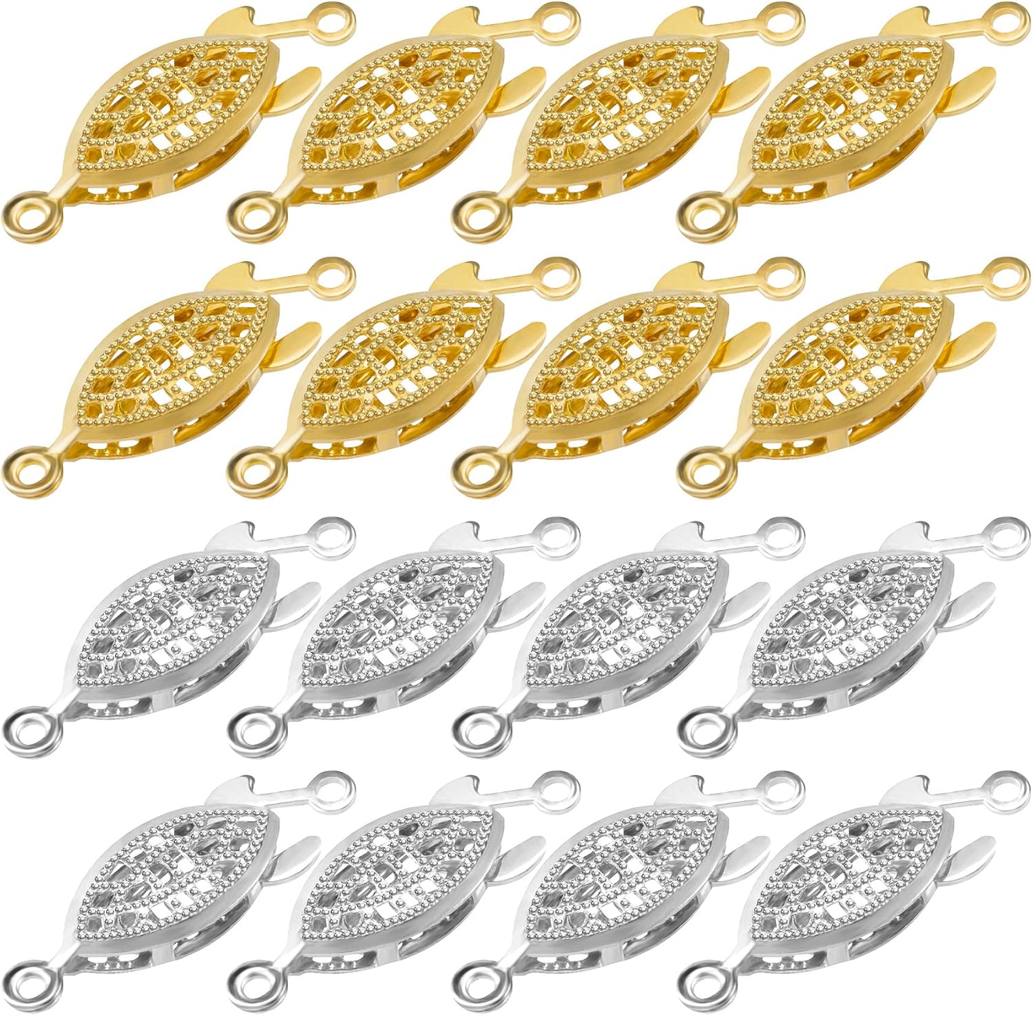 Pearl Necklace Clasps for Jewelry Making 40pcs, Fish Hook Clasp Necklace Bracelet Clasps and Closures, Filigree Jewelry Extender Connector for Layered Necklaces Gold Silver - Image 1