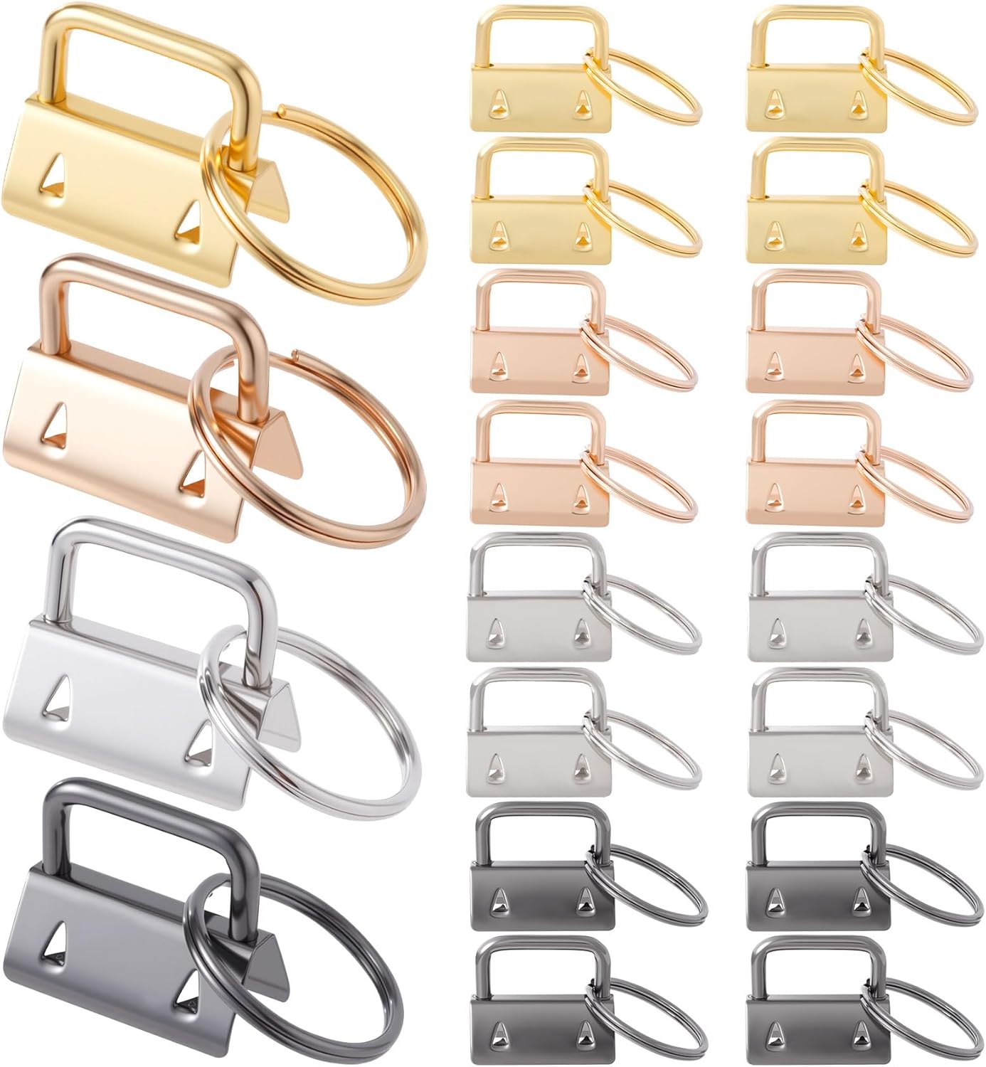 20 Pack Key Fob Hardware, Wristlet Keyfob Hardware Set with Split Rings, 25mm Keychain Clamp for Wristlets Key Lanyards Webbing Leash- 4 Colors - Image 1