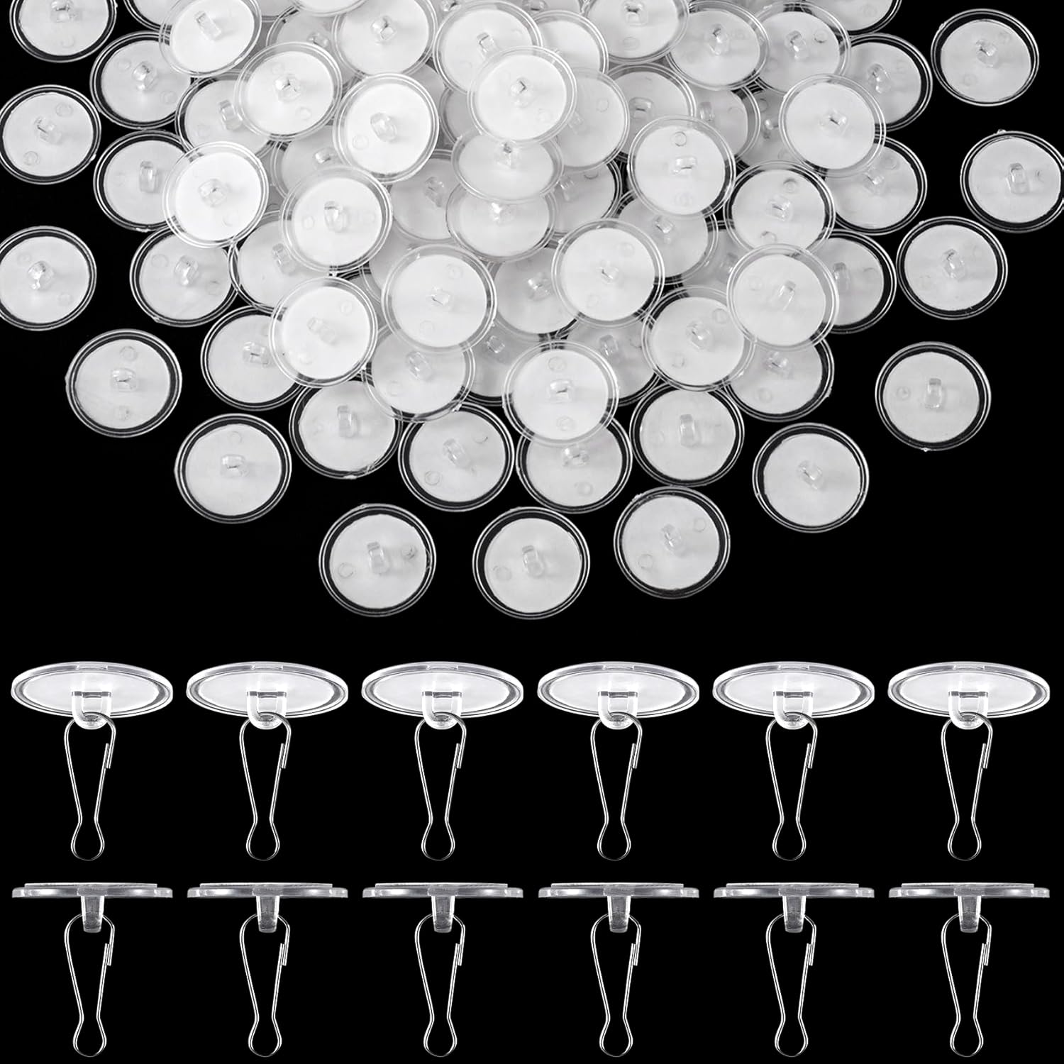 100 Pack Self-Adhesive Ceiling Hooks for Hanging, No-Drill Damage-Free Ceiling Hooks, Small Clear Sticky Discs Birthday Wedding Wall Hanger for Balloon Christmas Bells Decorations - Image 1