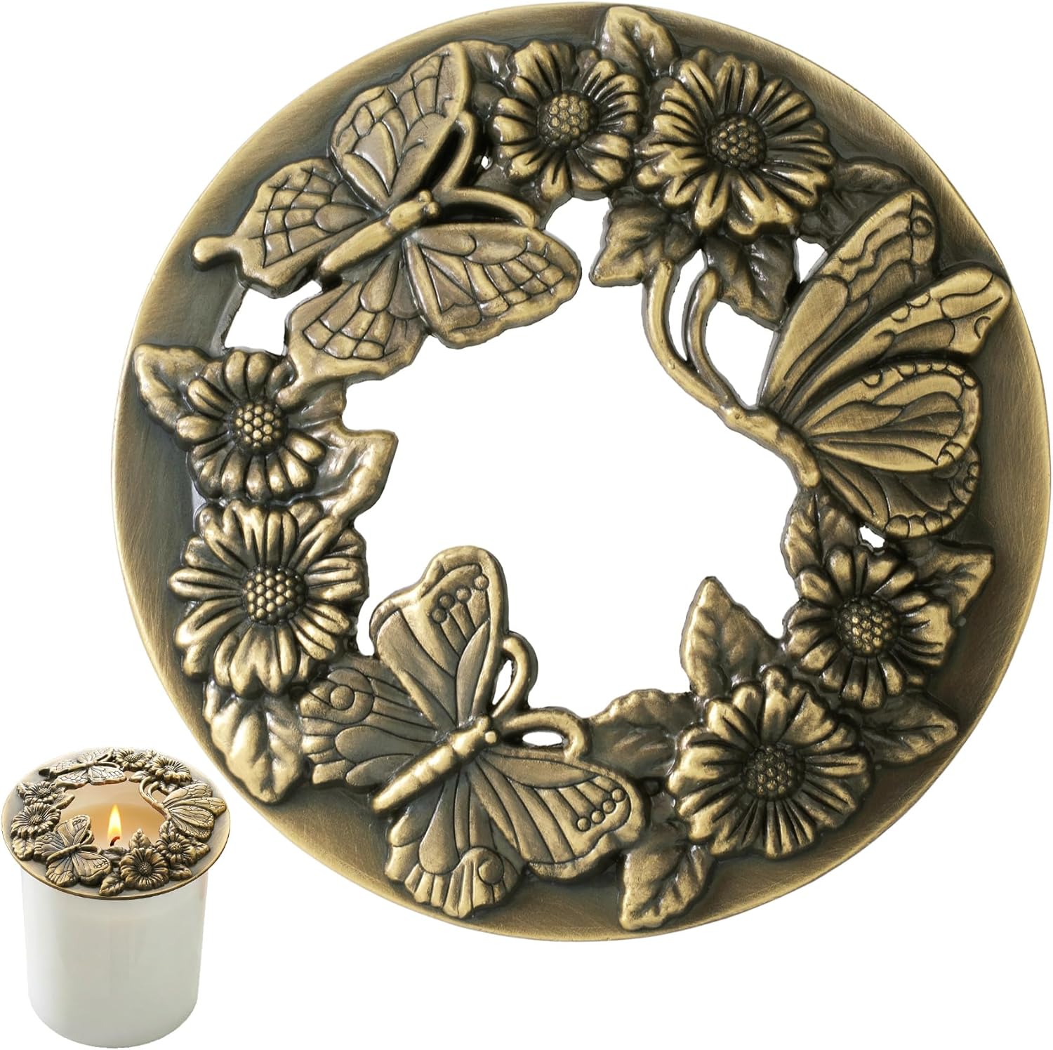 Antique Bronze Candle Toppers, Even Burn Candle Cover Shades for Jar Candles, Alloy Decorative Carved Shades Home Decor Accessories for Bedroom Candle Lovers - Image 1