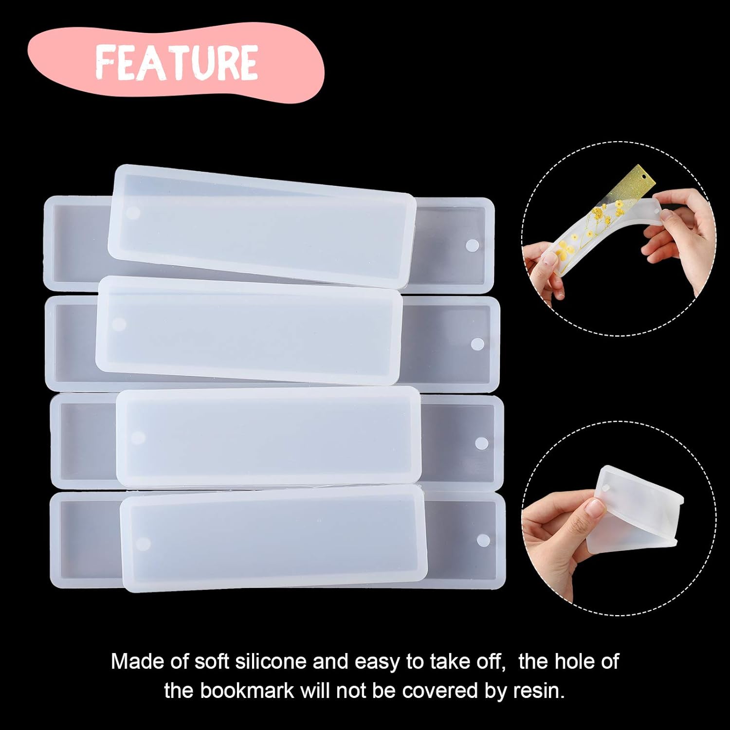 38 Pieces Bookmark Resin Mould Set, Include Rectangle Bookmark Silicone Mould Epoxy Resin Jewelry Mould with Colorful Tassels and Dried Flowers for Jewelry DIY Bookmark Making - Image 3