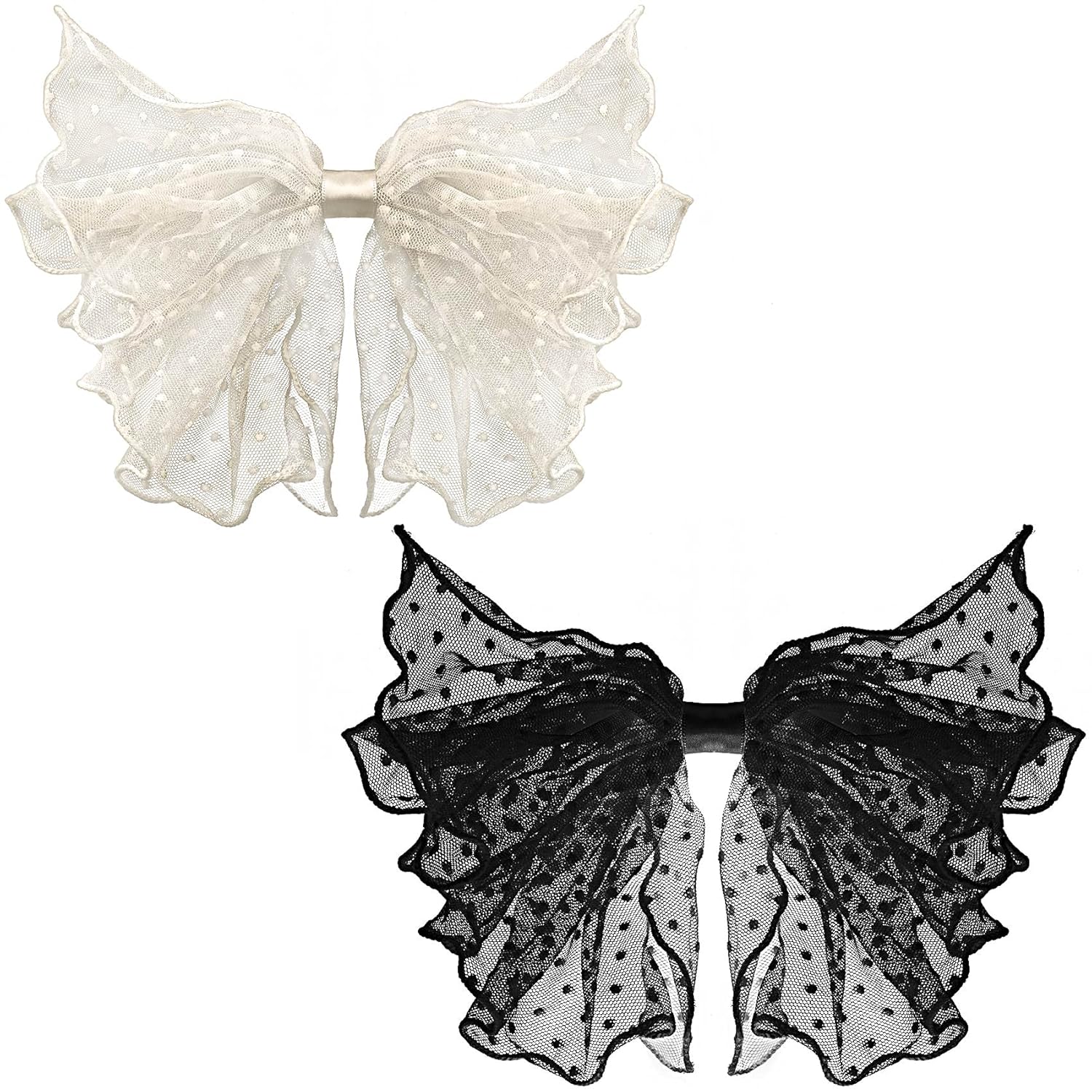 2 Pack Korean-Style Lace Mesh Barrette Hair Clips, Breathable Flower Dot Clips for Wedding, Party, Valentine's Day (Black, White) - Image 1
