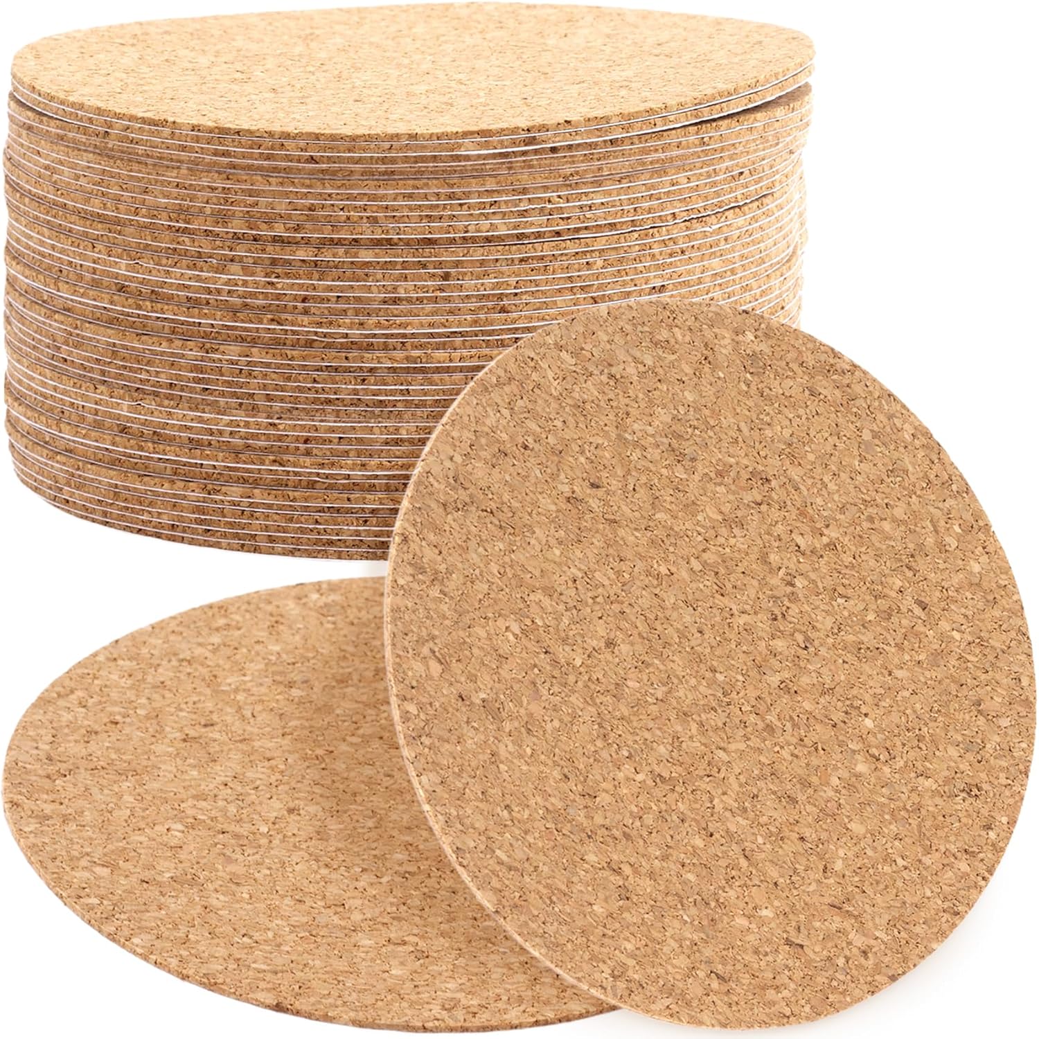 30pcs Self-Adhesive Round Cork Coasters, 3.14 Inch Coaster Backing Cork Sheet, Wall Tiles Mat Board for Table Furniture Cups Home Office DIY Crafts- Brown - Image 1