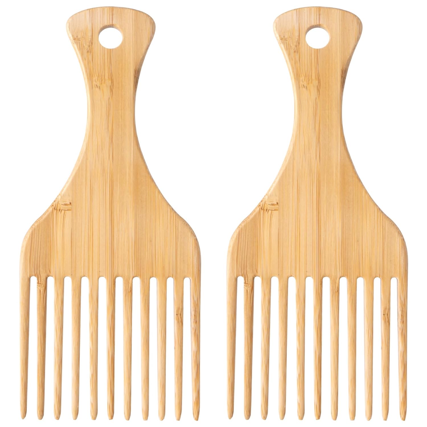Bamboo Combs for Afro Hair, Beard Pick for Men, Wide Tooth Comb for Curly Wavy Thick Long Hair, Women's Hair Styling Accessories (2pcs) - Image 1