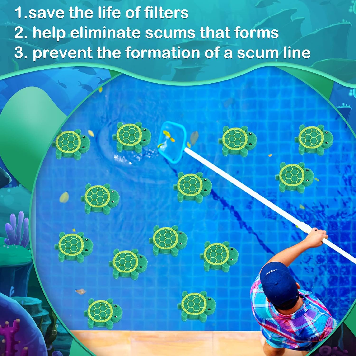 18 Pcs Oil Absorbing Sponge Hot Tub Scum Absorber Swimming Pool Spa Sponge Accessories Cleaning Kit to Collect Scum Grime and Oil from Hot Tub Swimming Pool and Spa(Turtle) - Image 6