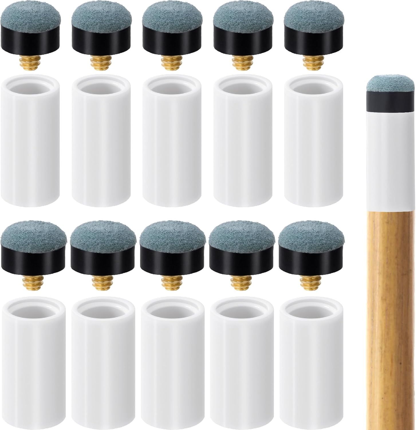 10 Sets Pool Cue Tips with Stick Ferrules, Screw On Billiard Cues Tips Replacement Kit, 12mm & 13mm No Need Glue or Clamp Billiard Accessories for Snooker Pool- Blue & White - Image 1
