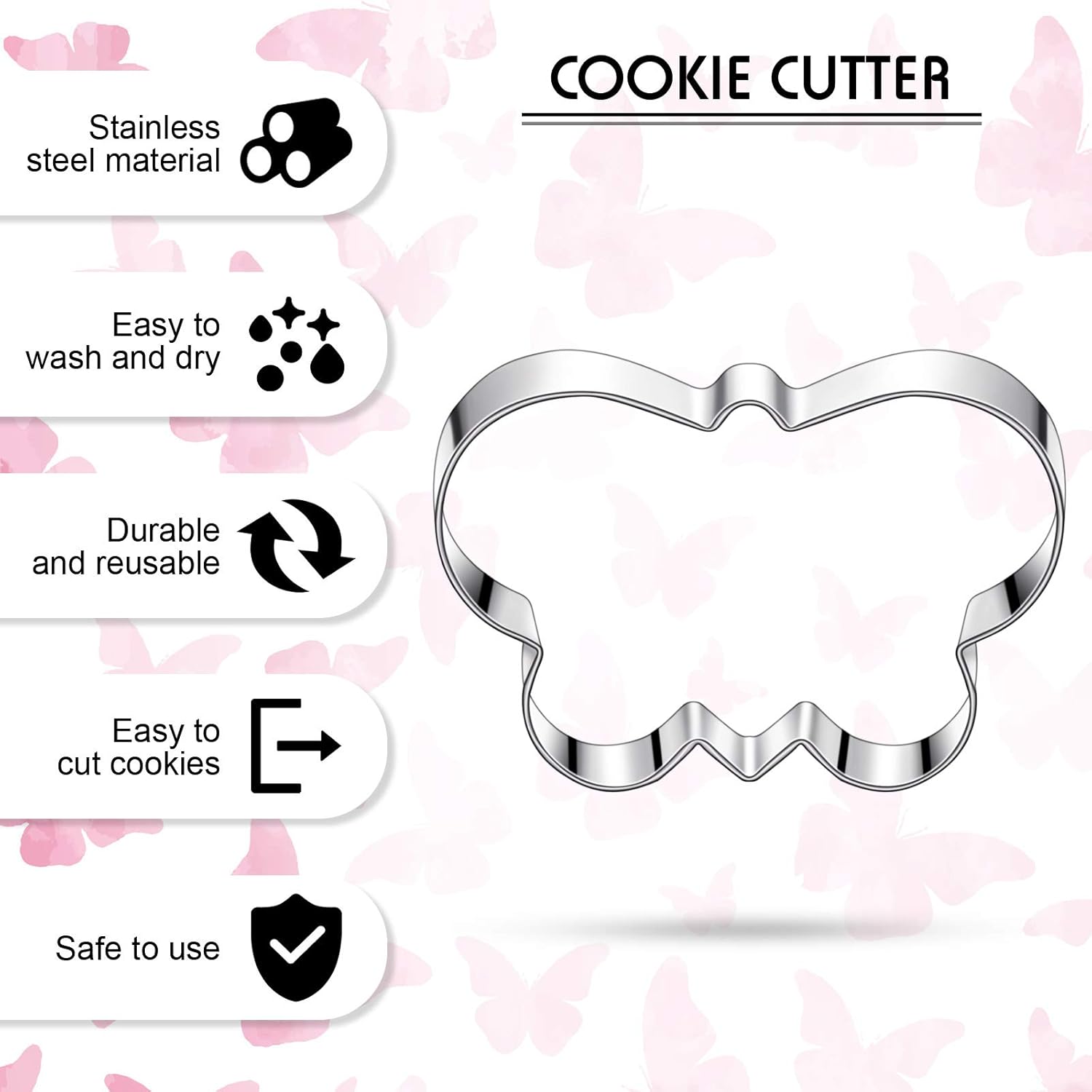8 Pieces Butterfly Cookie Cutter Set Stainless Steel Metal Biscuit Cutter Mould and 6 Pieces Sugar Stirring Pins for Sandwich Chocolate Fondant Biscuit Cake Kitchen Baking - Image 3