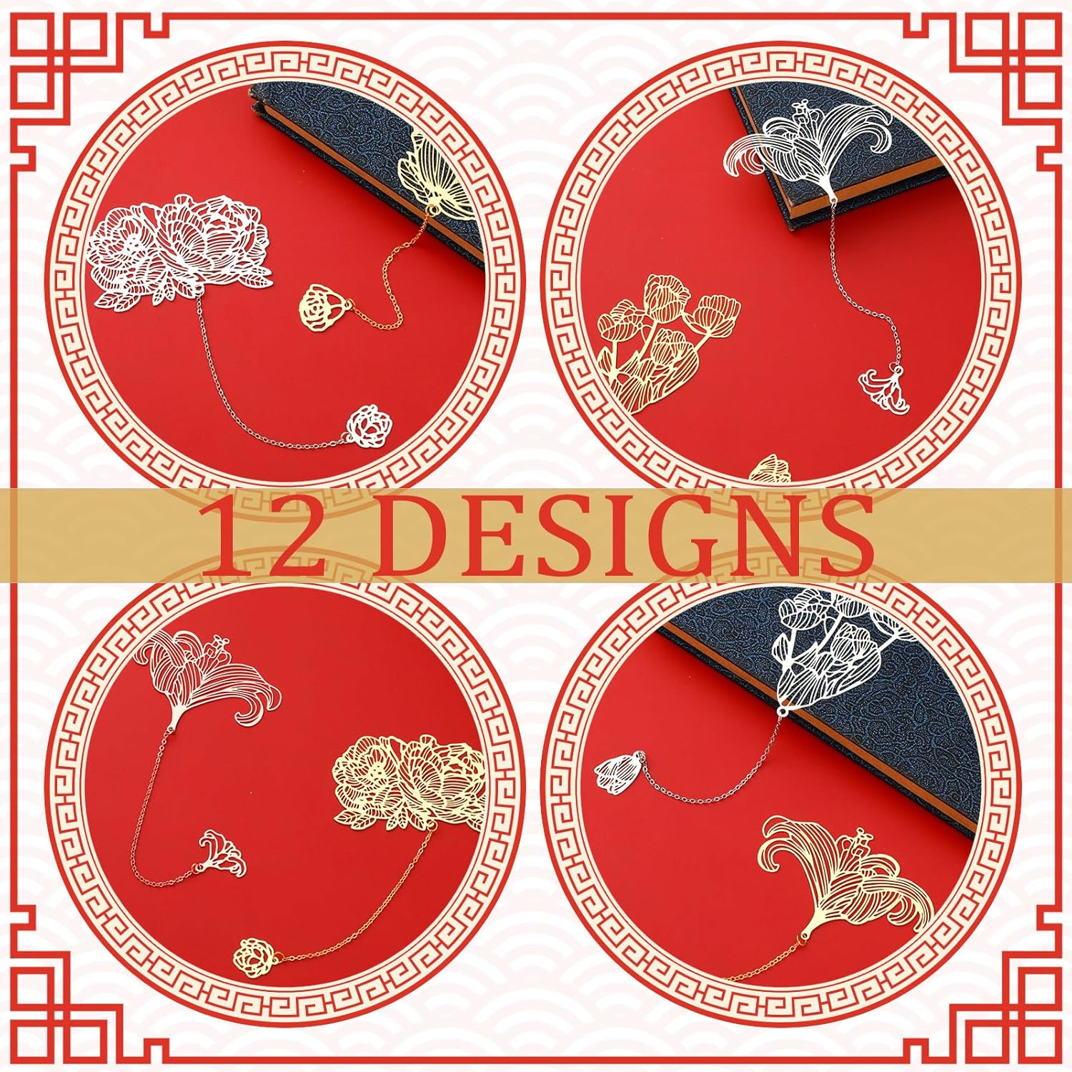 12 Pieces Metal Bookmarks for Women Metal Leaf Bookmark with Chain Christmas Gifts for Book Lovers Writers Readers - Image 3