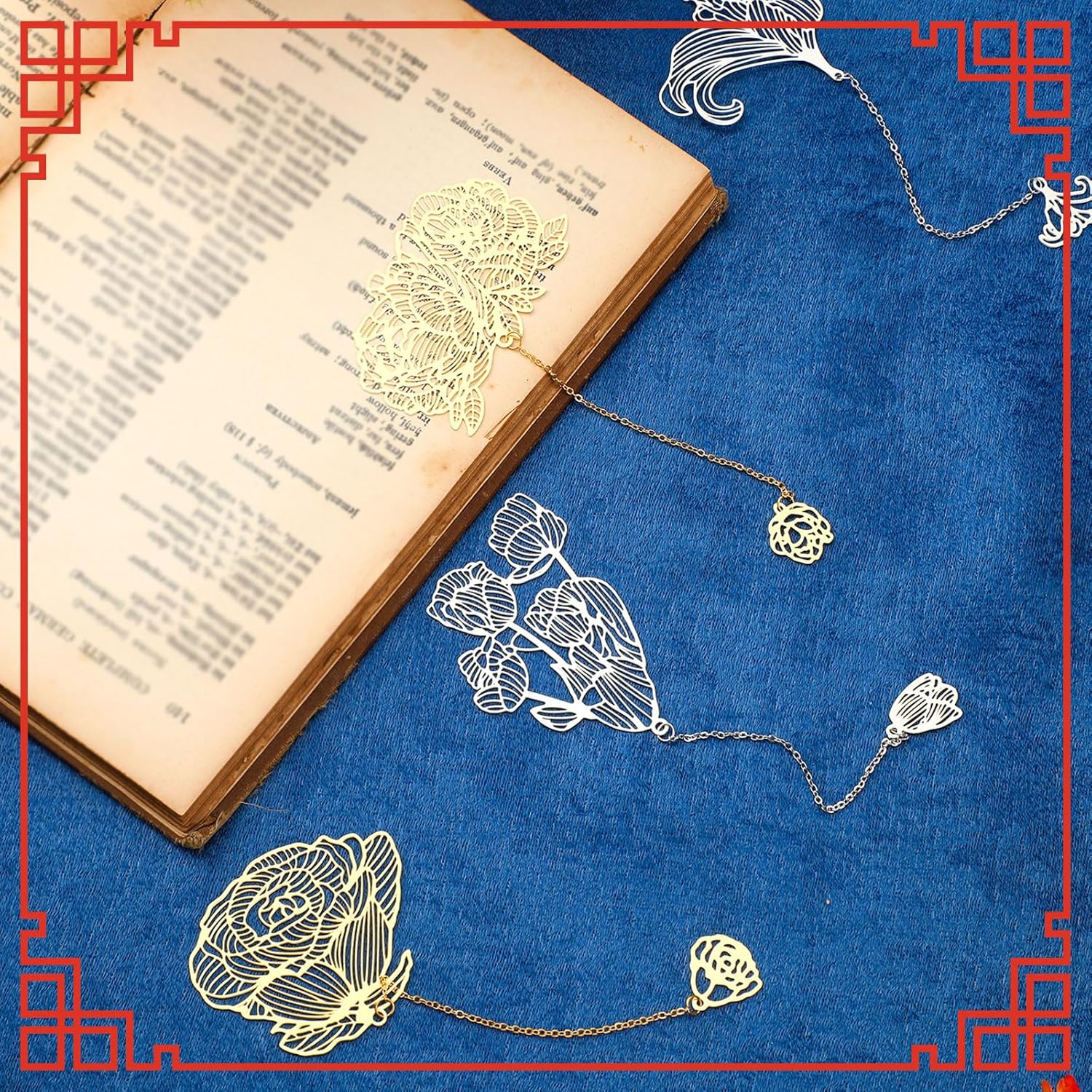 12 Pieces Metal Bookmarks for Women Metal Leaf Bookmark with Chain Christmas Gifts for Book Lovers Writers Readers - Image 4