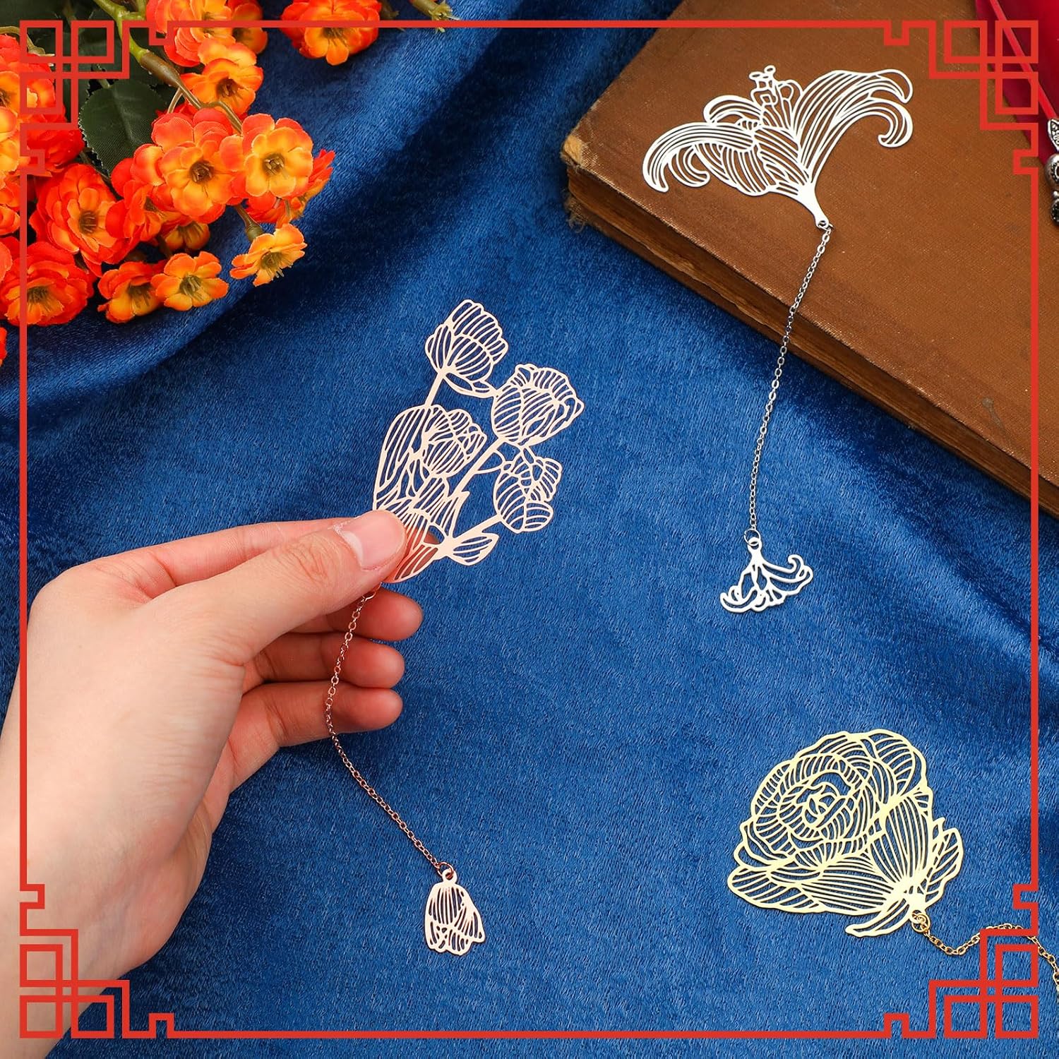 12 Pieces Metal Bookmarks for Women Metal Leaf Bookmark with Chain Christmas Gifts for Book Lovers Writers Readers - Image 5