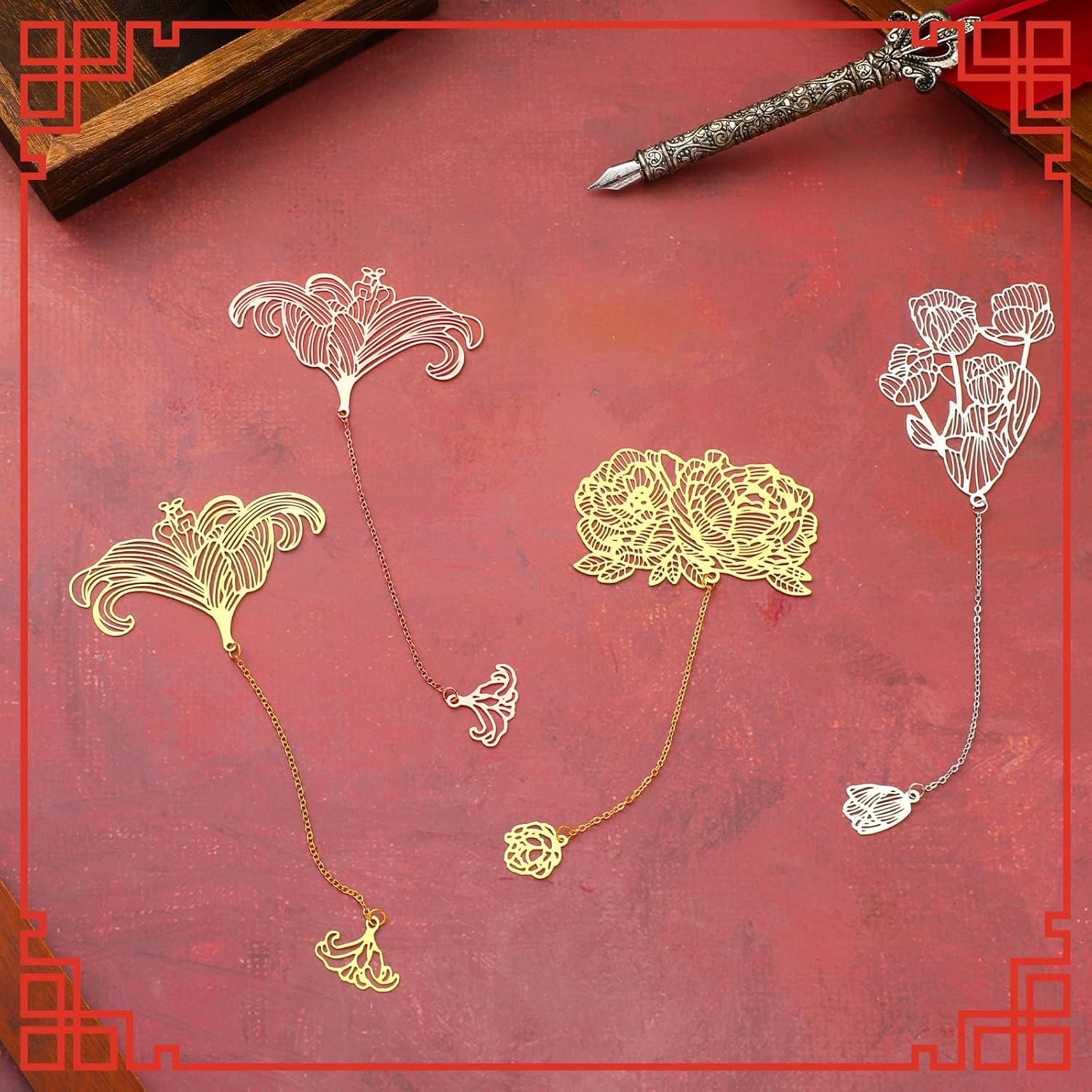 12 Pieces Metal Bookmarks for Women Metal Leaf Bookmark with Chain Christmas Gifts for Book Lovers Writers Readers - Image 6