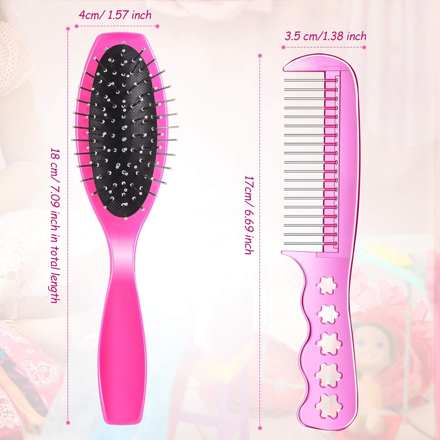 4 Pieces Doll Hair Brush Plastic Pink Wig Accessories for 18 Inch Dolls and Other Hair Care Accessories, 2 Style - Image 2