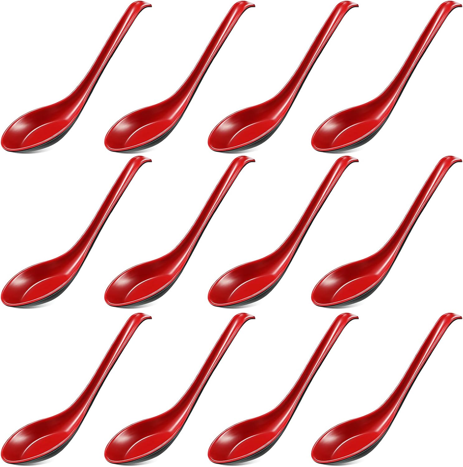 12 Pcs Asian Soup Spoons Hook Soba Noodle Ramen Spoon Chinese Won Ton Soup Asian tableware for Home Kitchen Restaurant - Image 1
