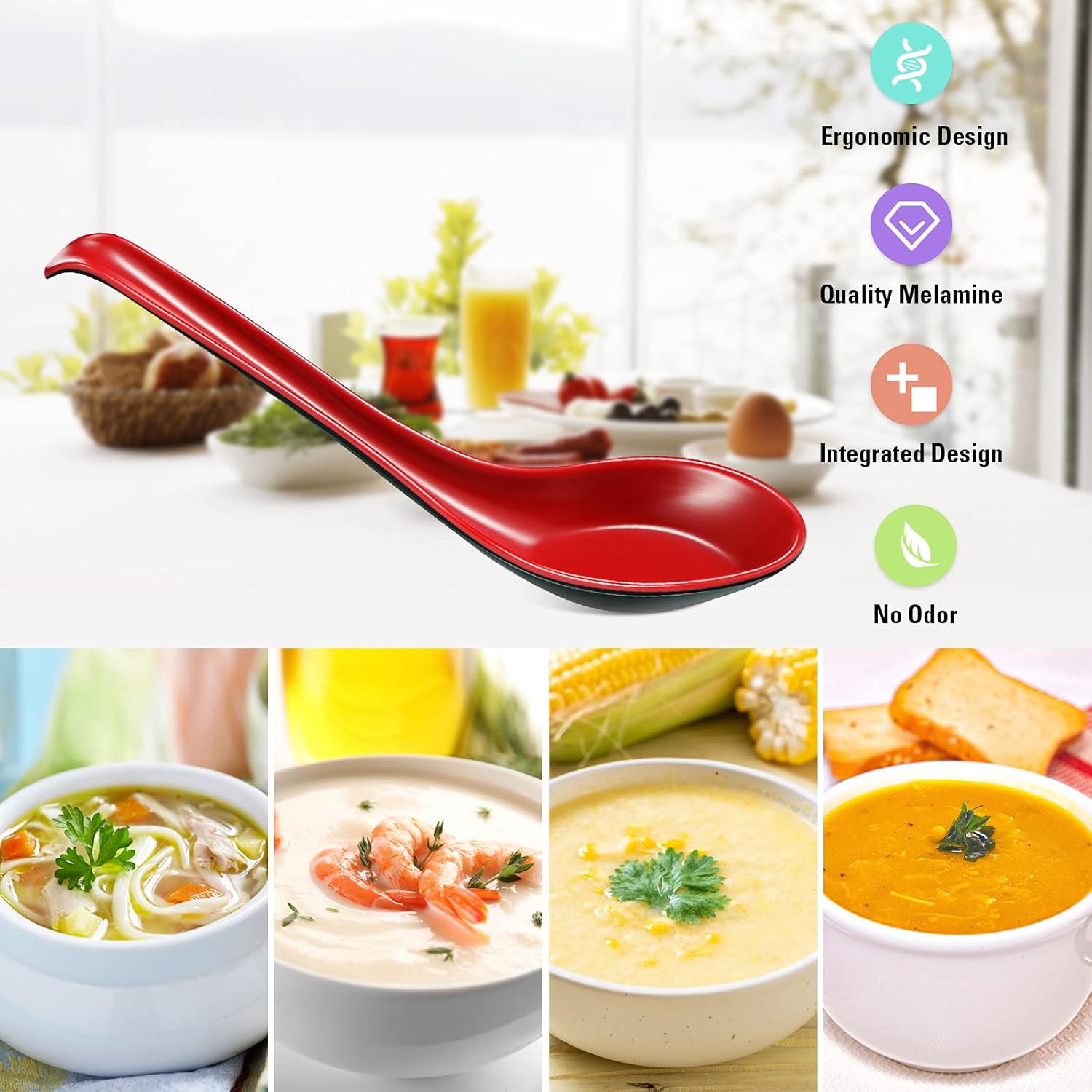 12 Pcs Asian Soup Spoons Hook Soba Noodle Ramen Spoon Chinese Won Ton Soup Asian tableware for Home Kitchen Restaurant - Image 3