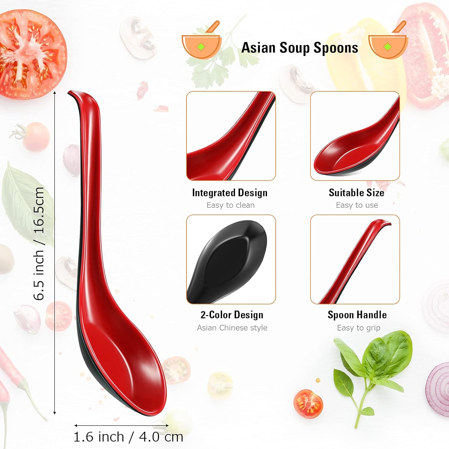 12 Pcs Asian Soup Spoons Hook Soba Noodle Ramen Spoon Chinese Won Ton Soup Asian tableware for Home Kitchen Restaurant - Image 4