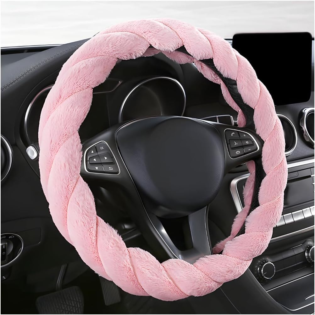 Fluffy Car Steering Wheel Cover, 15 Inches Anti-Slip Round Fuzzy Winter Steering Wheel Protector, Soft Warm Plush Steering Wheel Cover for Women Girls, Car Accessories (Pink, Round) - Image 1