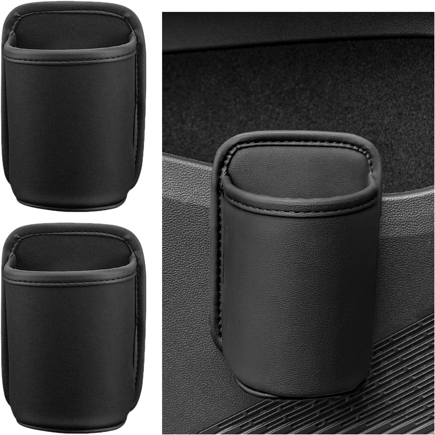 2 PCS Large Car Door Cup Holders, Clip On Beverage Drink Holder Vehicle Door Storage Organizer, Scratch-Resistant Leather Water Bottle Hanging Holder for SUV Sedan Truck (Black) - Image 1