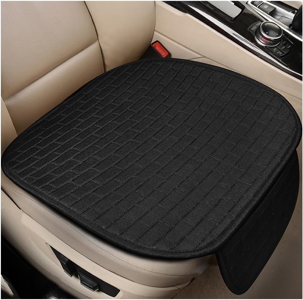 Linen Back Car Seat Cover, Anti-Slip Long Bottom Rear Seat Cover Protector with Storage Pockets, Breathable Linen Rear Bench Seat Protector Cushion Pad for Most Vehicles (Black, Front) - Image 1