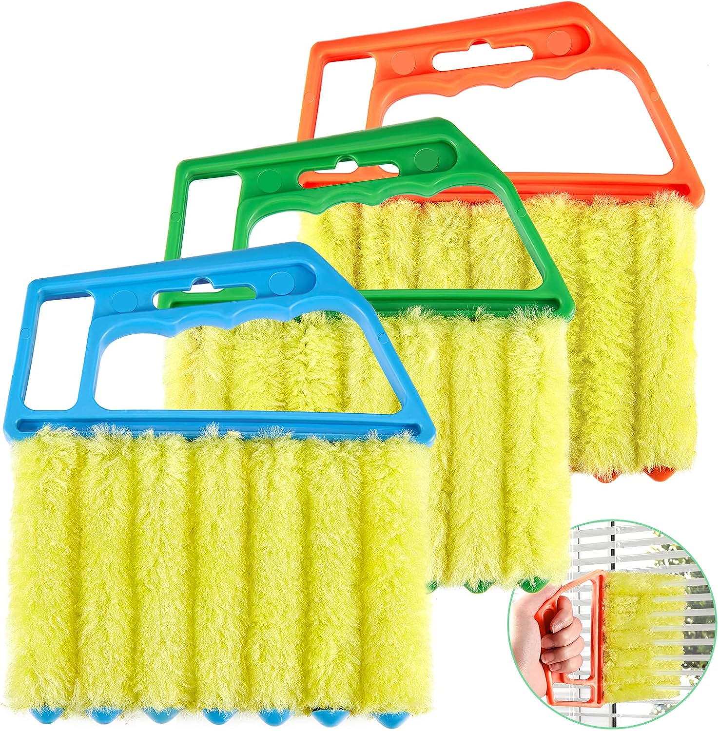 3 Pieces Blind Cleaner Duster Tool 7 Finger Dusting Cleaner for Window Venetian Washable Mini Brush Hand Held Tool for Air Conditioner Dust Dirt (3 Colors) - Image 1
