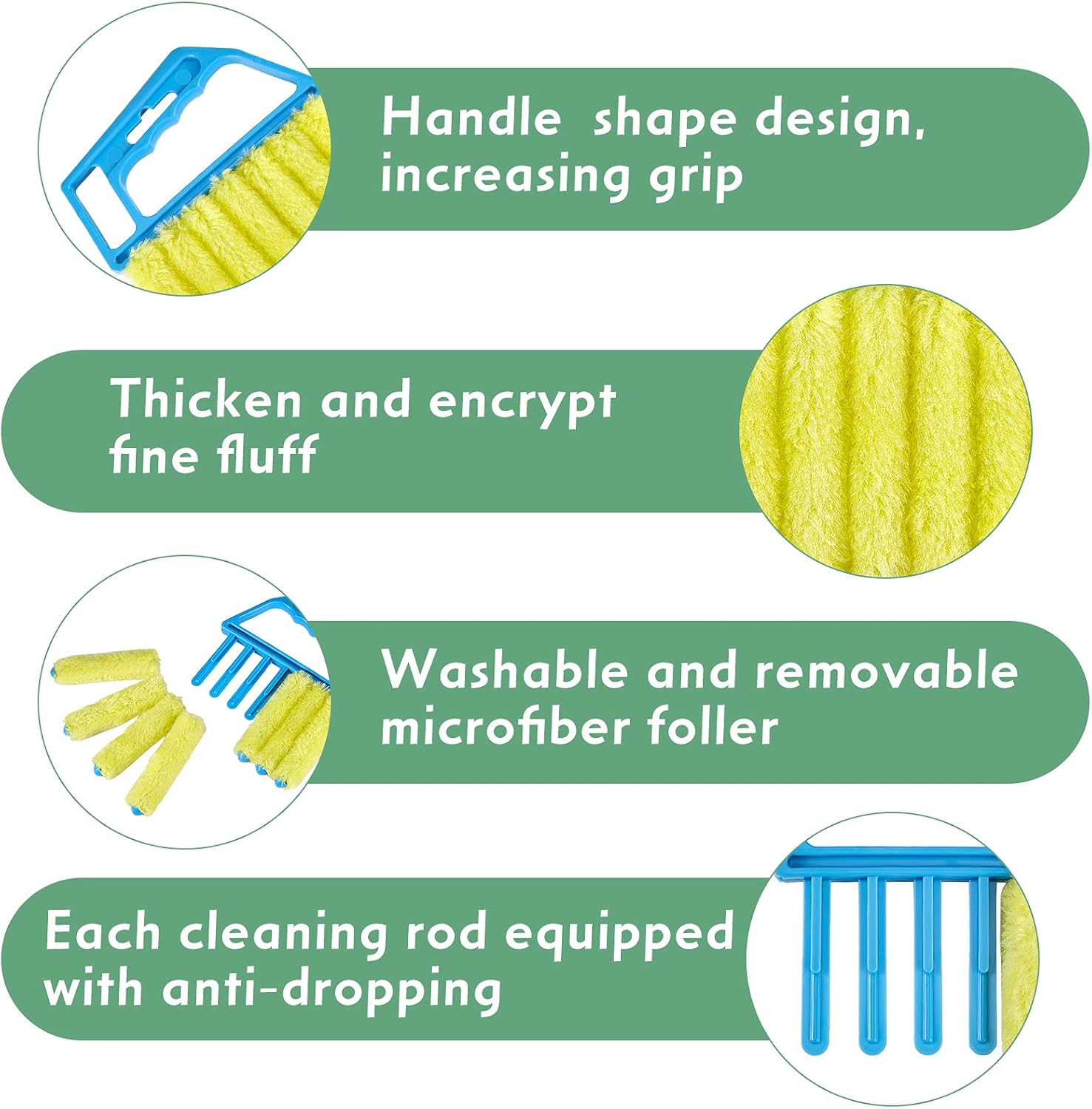 3 Pieces Blind Cleaner Duster Tool 7 Finger Dusting Cleaner for Window Venetian Washable Mini Brush Hand Held Tool for Air Conditioner Dust Dirt (3 Colors) - Image 4