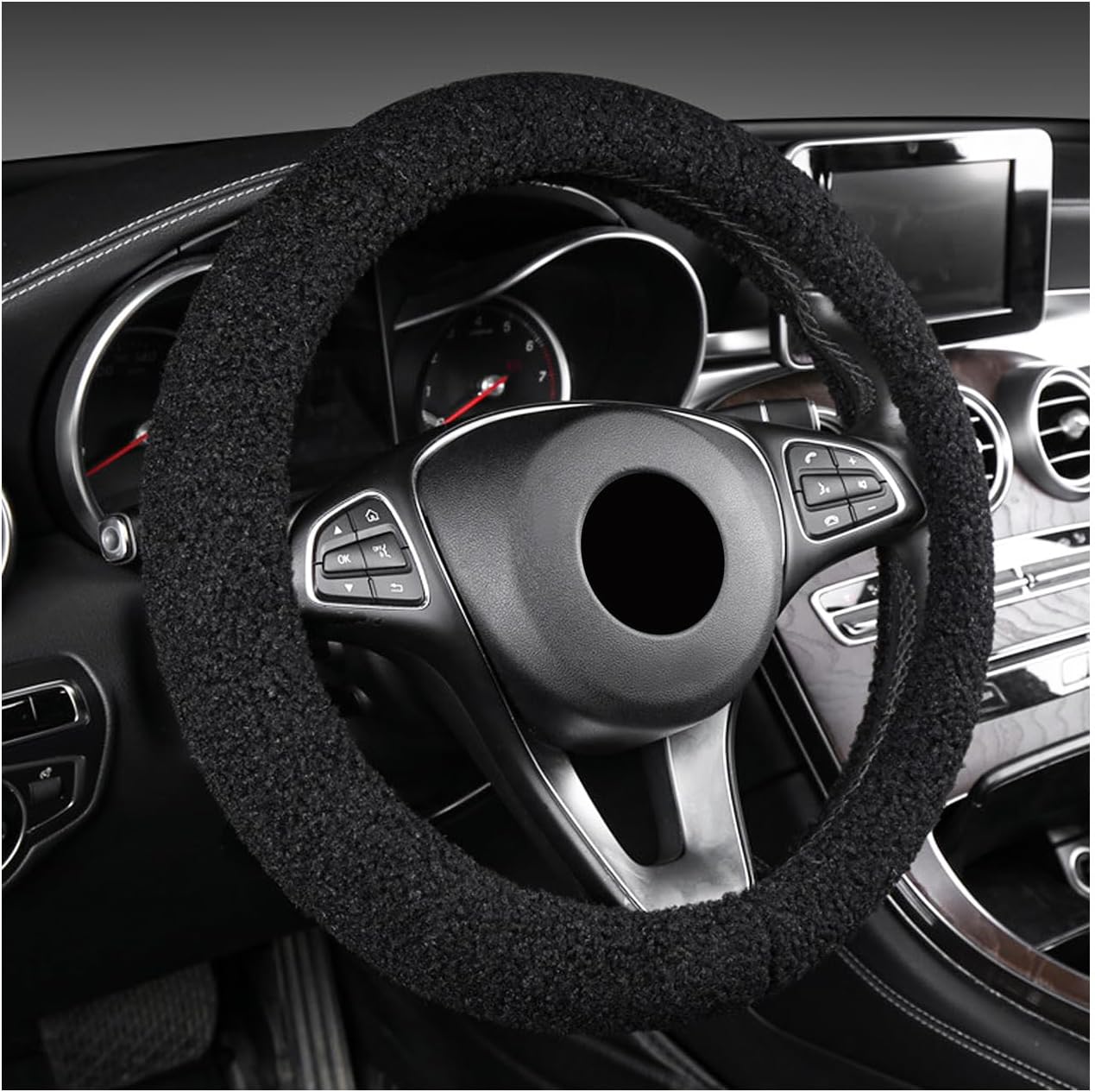 Furry Car Steering Wheel Cover, 15.5-16