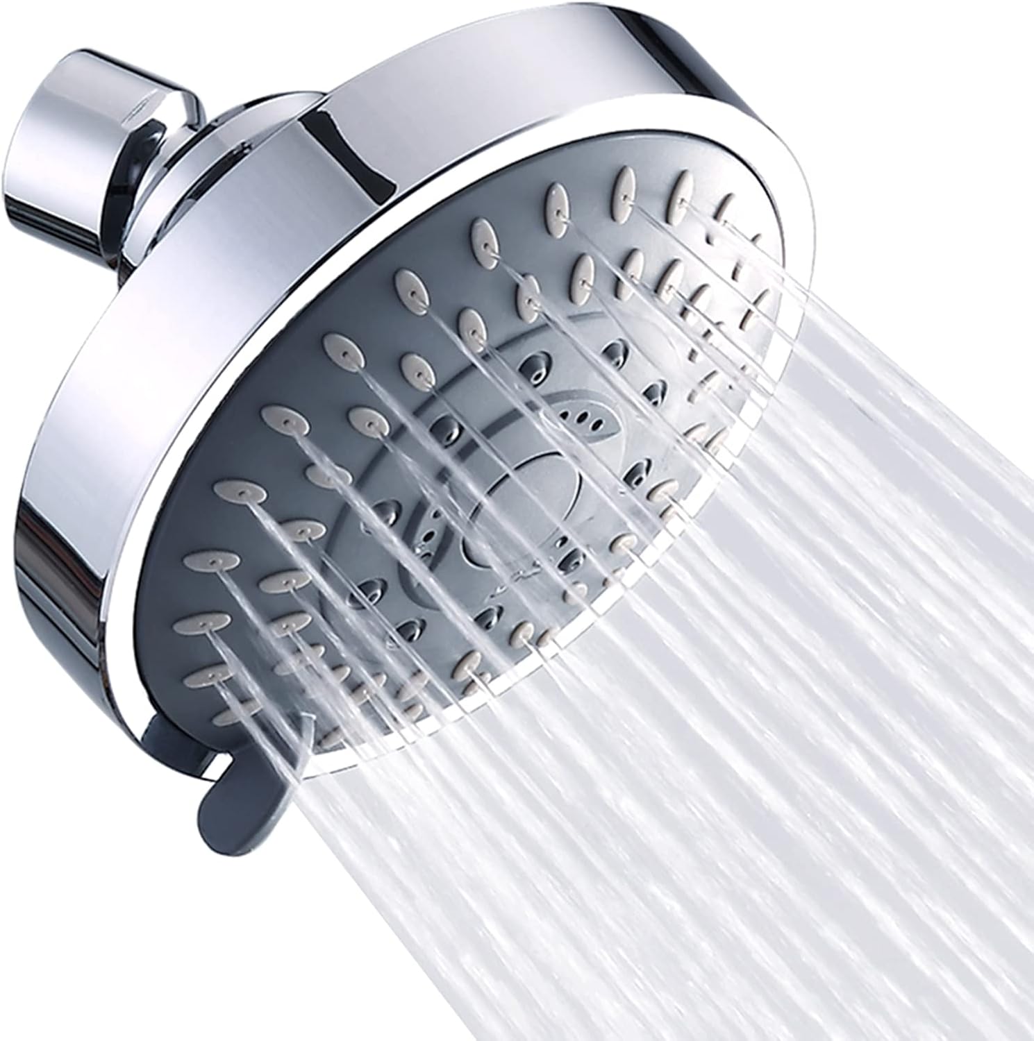 Shower Head, High Pressure Shower Heads 4.1 Inch 5 Settings Rain High Flow Fixed Showerhead for Luxury Shower Experience Even at Low Water Pressure, Chrome - Image 1
