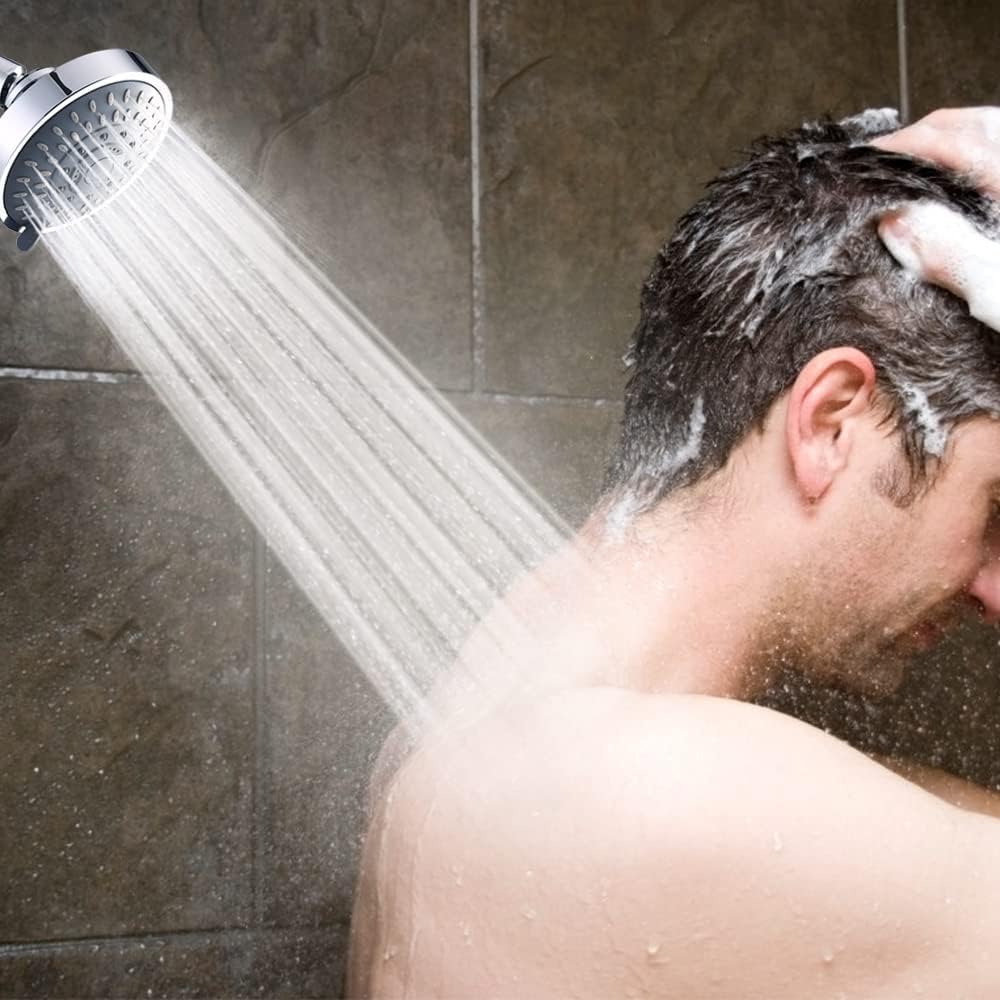 Shower Head, High Pressure Shower Heads 4.1 Inch 5 Settings Rain High Flow Fixed Showerhead for Luxury Shower Experience Even at Low Water Pressure, Chrome - Image 6