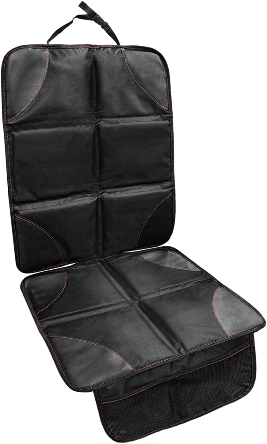Car Seat Protection Pad, Waterproof 600D Fabric Auto Seat Cover with Thick Padding & Storage Pockets, Anti-Slip Large Protective Cover Mat for Most Vehicle Front Seats (Black & Red) - Image 1